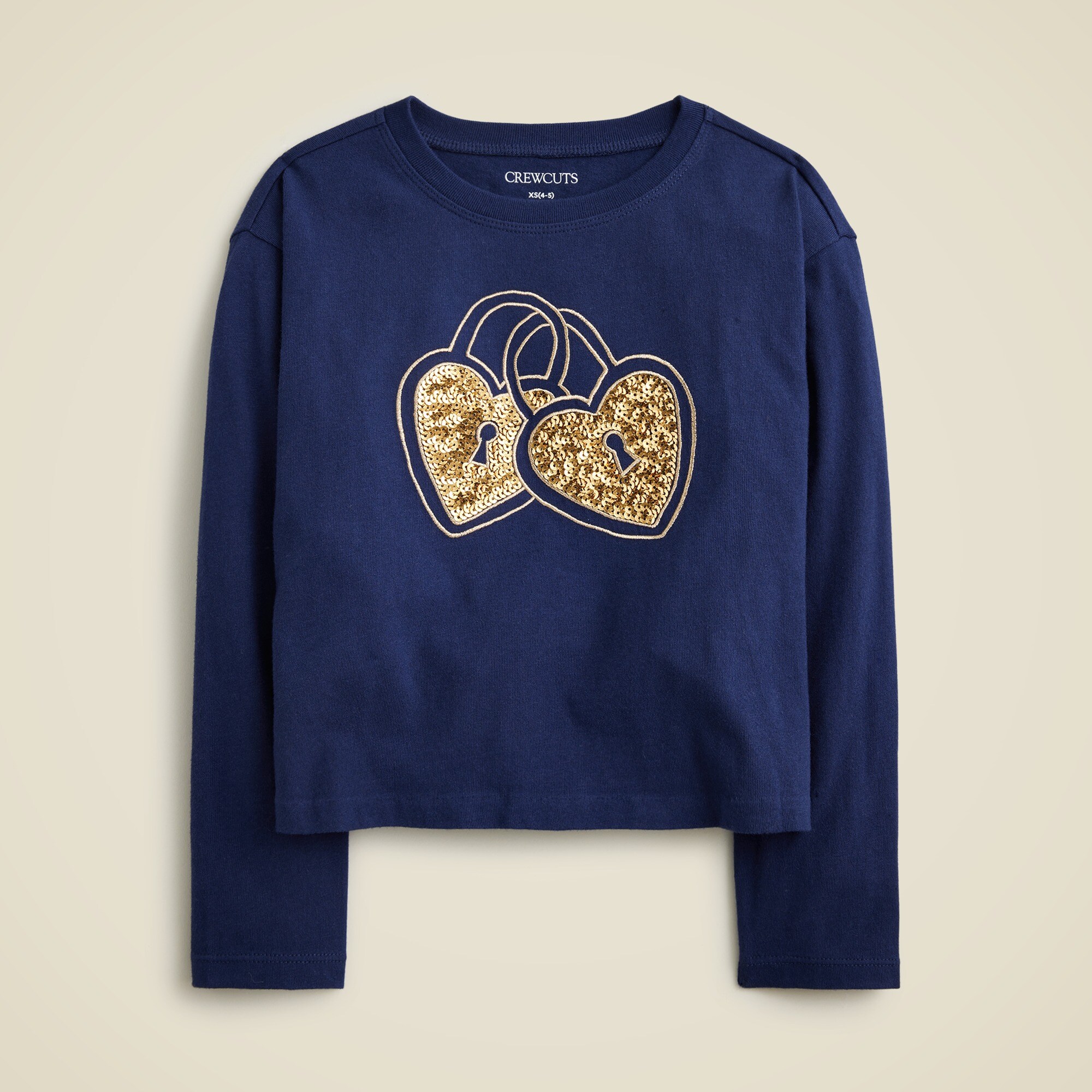 girls Girls' long-sleeve heart locket T-shirt with sequins