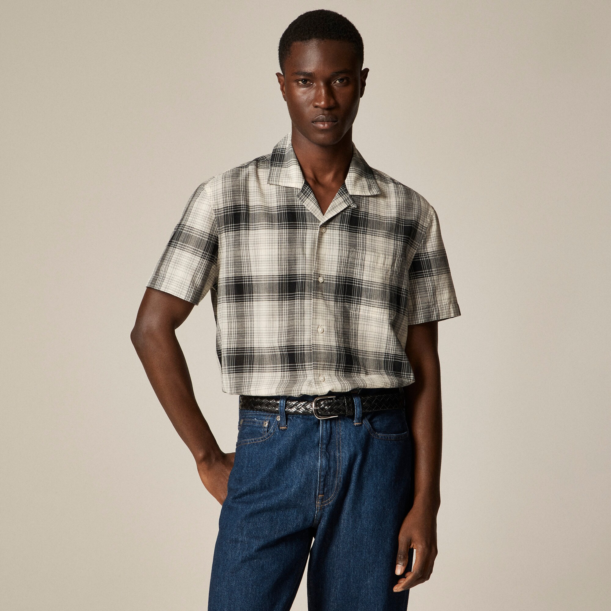  Short-sleeve cotton gauze camp-collar shirt