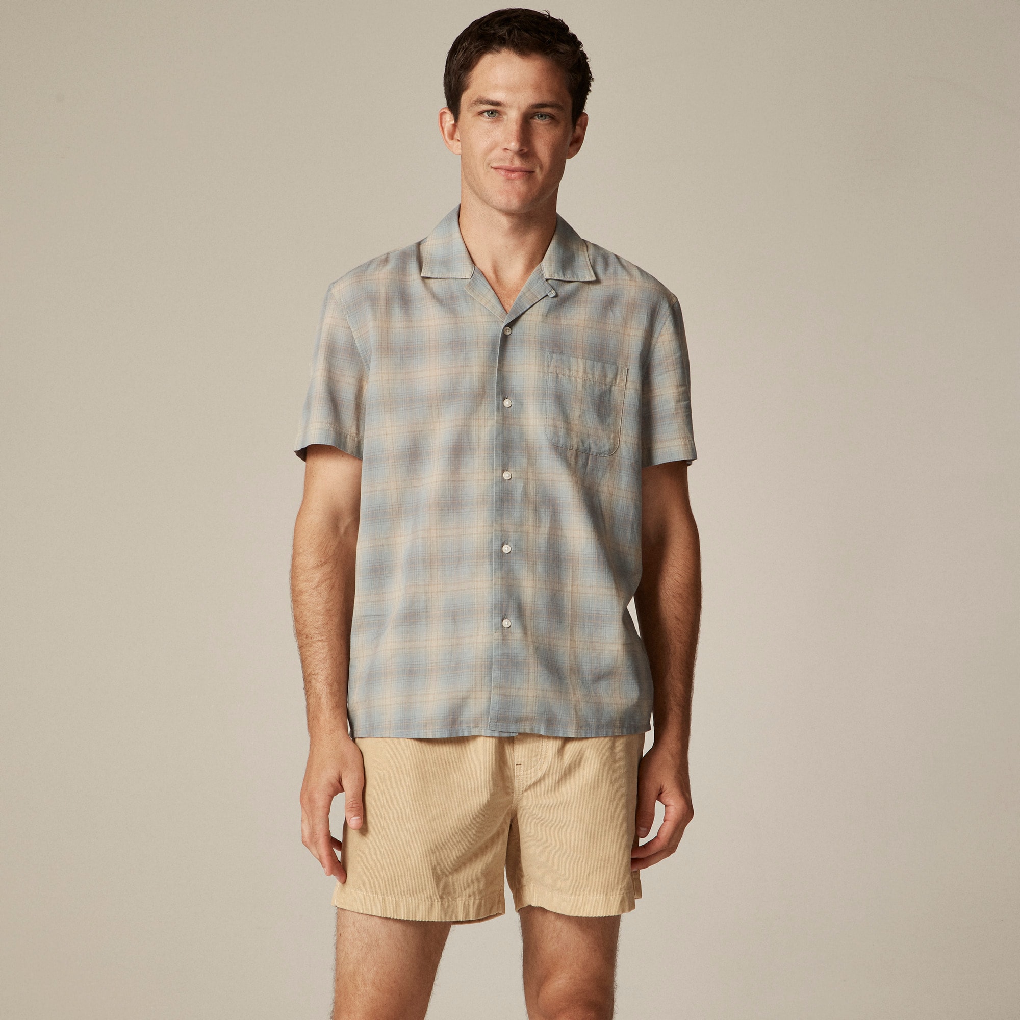  Short-sleeve cotton gauze camp-collar shirt