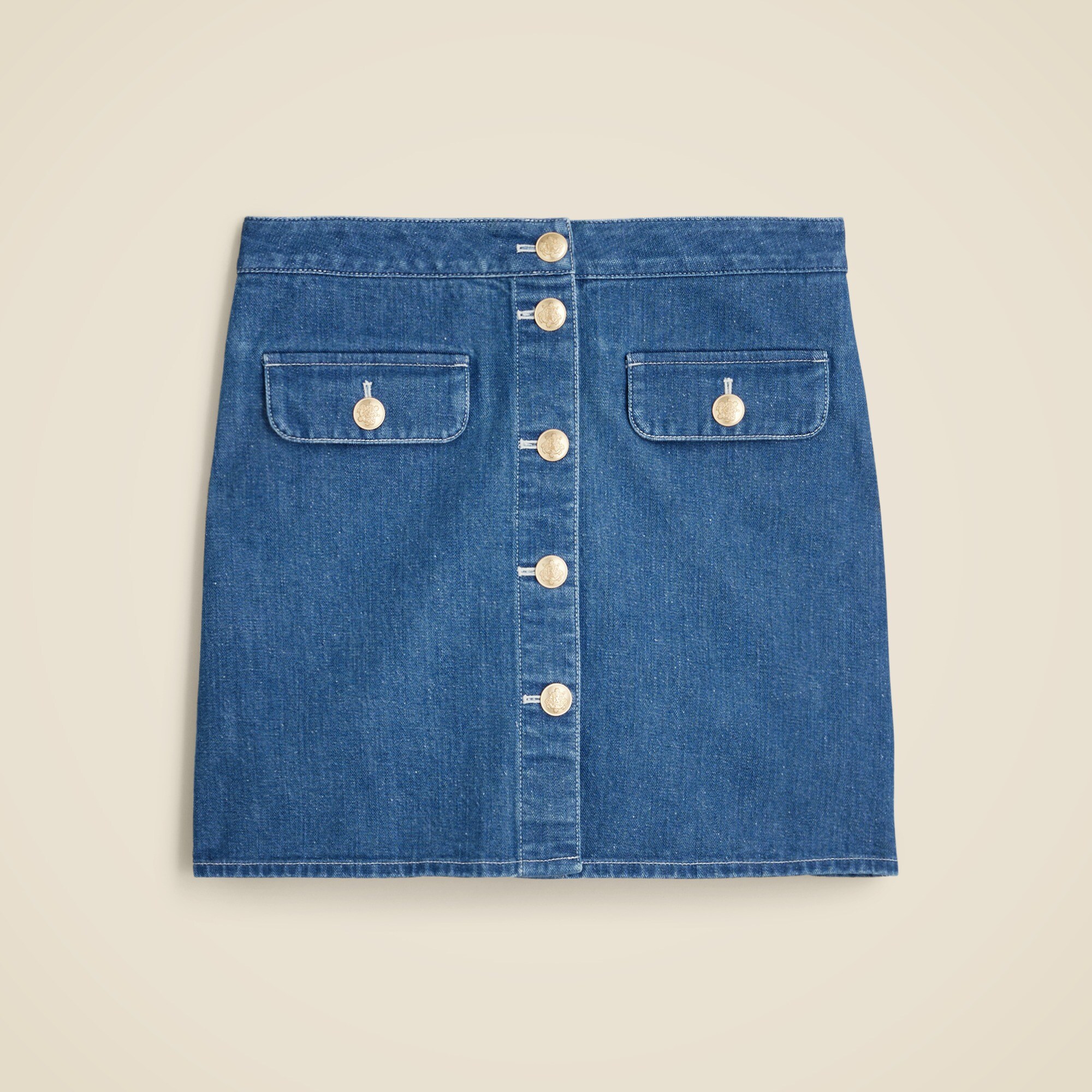 Button-front denim mini skirt