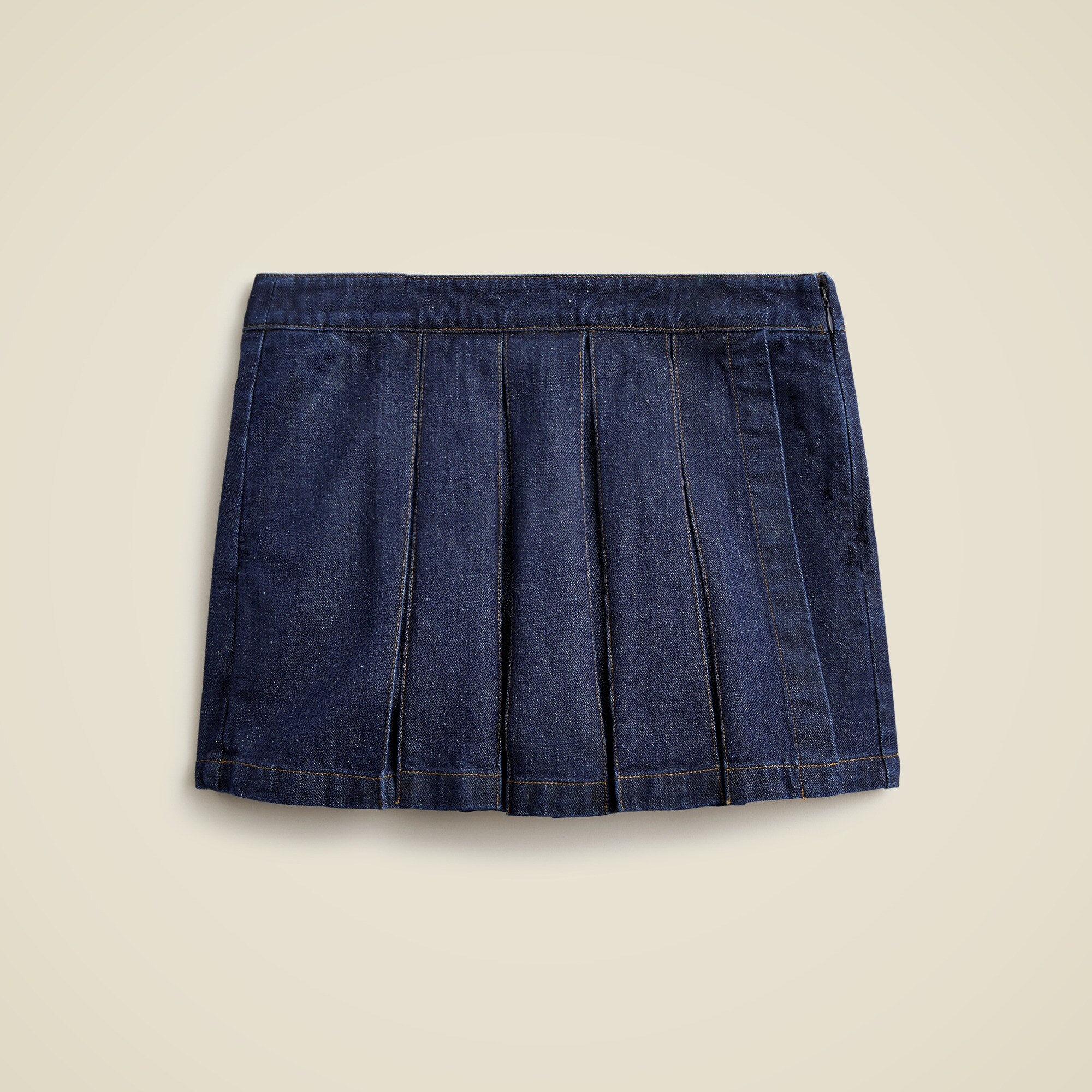 Pleated denim mini skort in Rinse wash