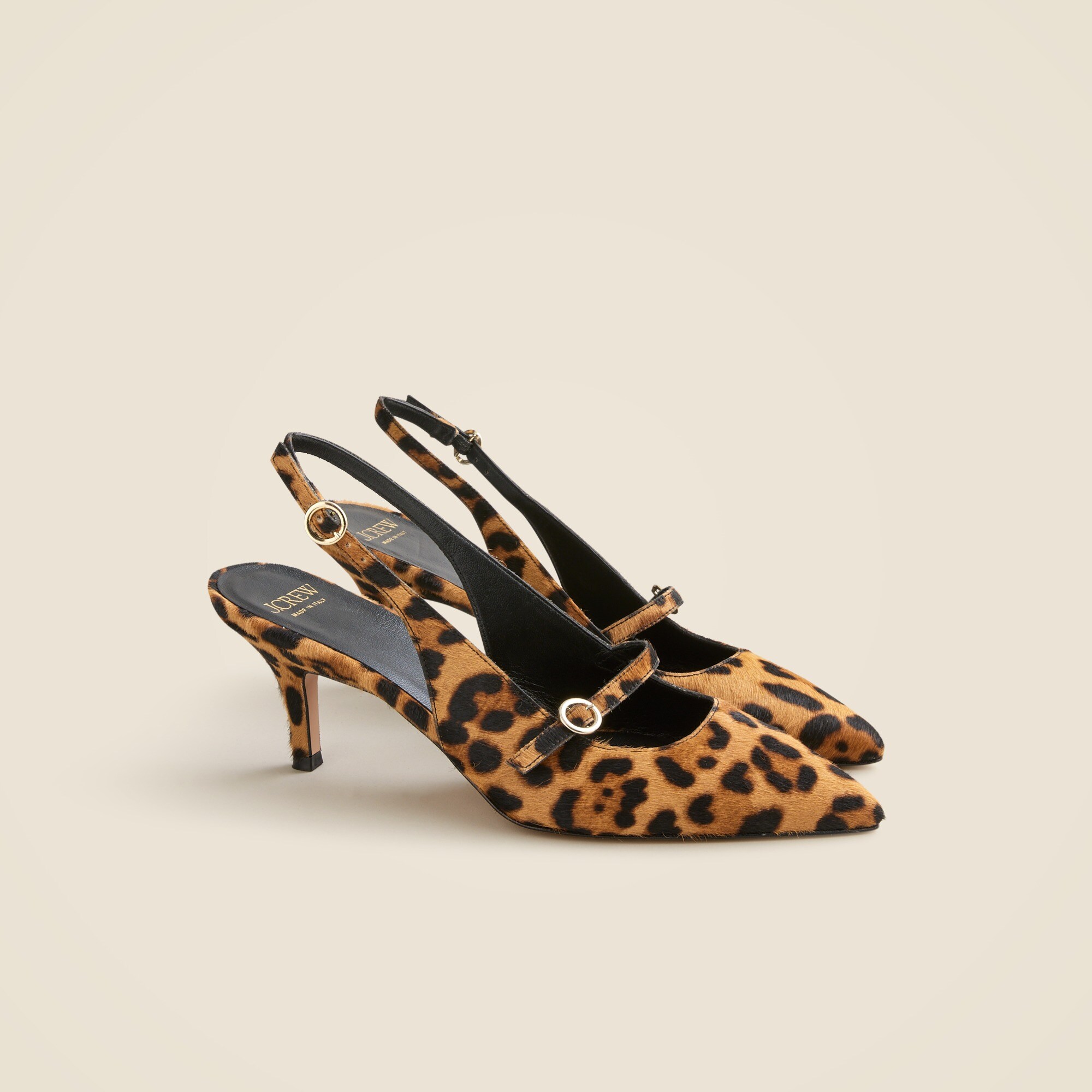 Made-in-Italy Colette buckle slingback pumps in leopard-print calf hair