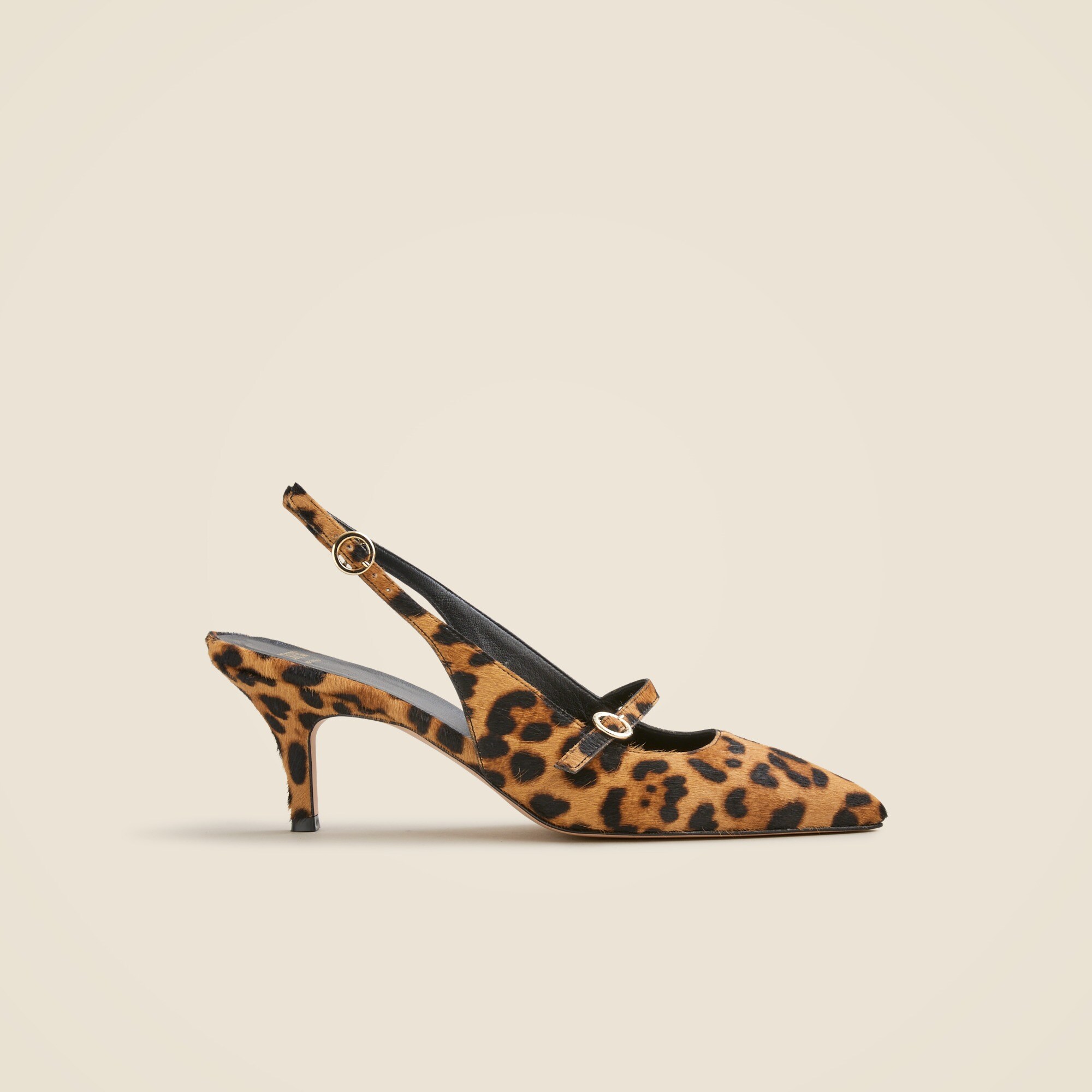 Made-in-Italy Colette buckle slingback pumps in leopard-print calf hair