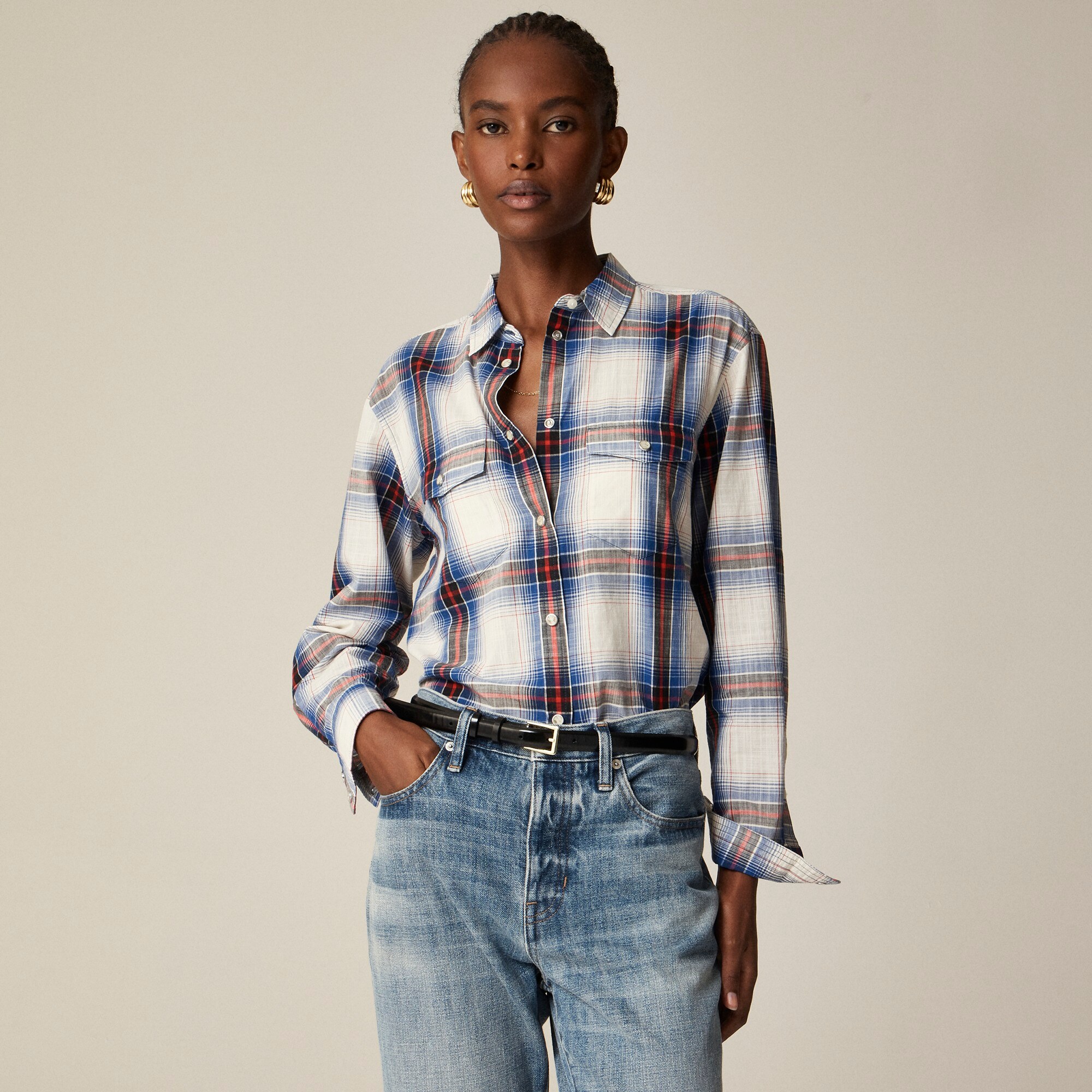 Western shirt in plaid cotton voile