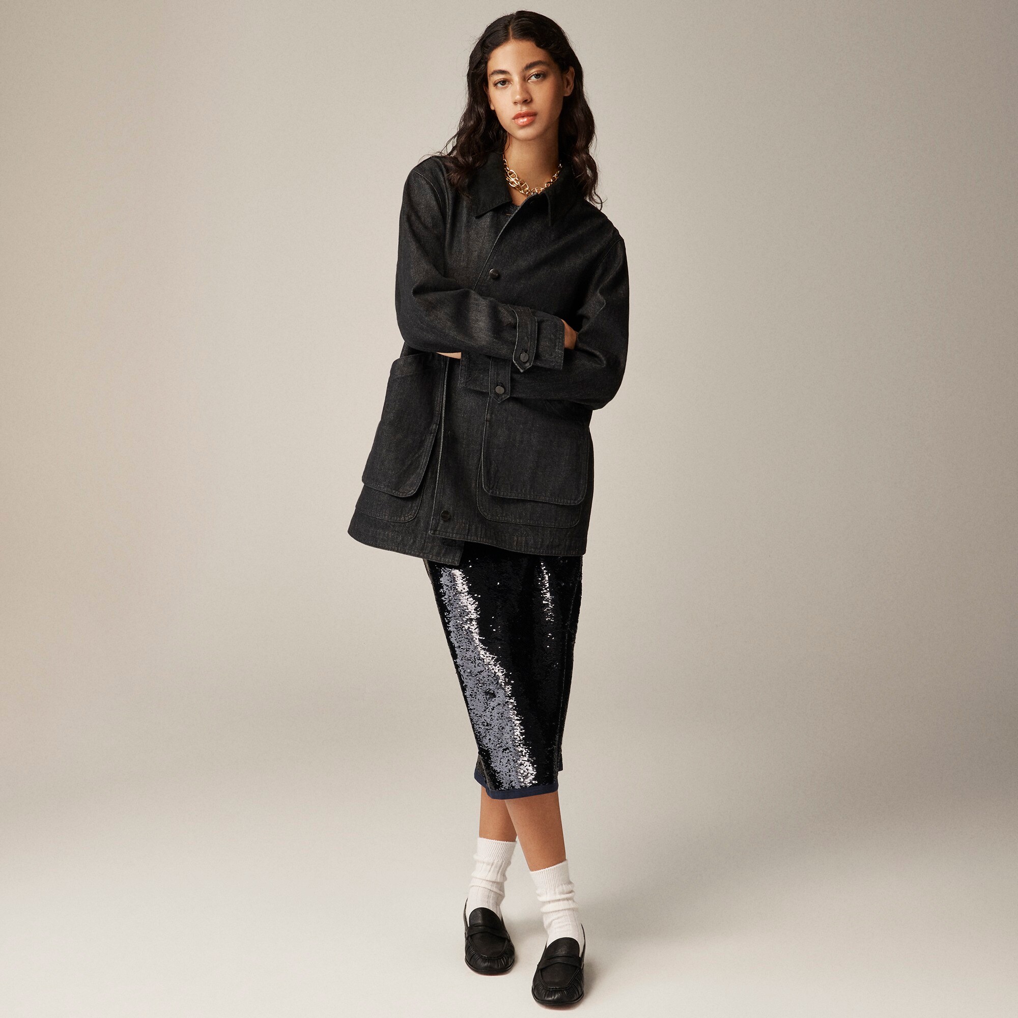 Women's denim barn jacket cheap