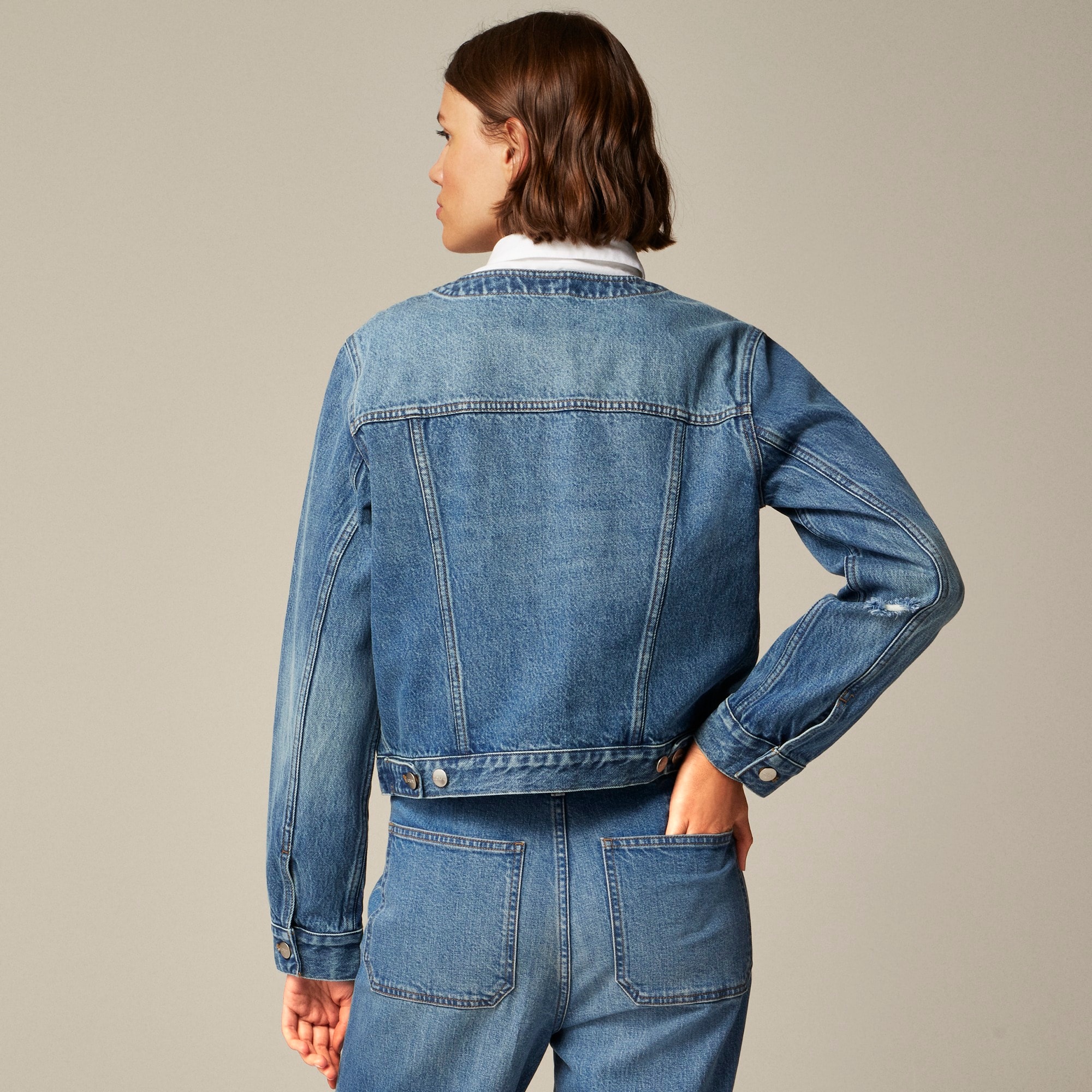 Pleated denim lady jacket