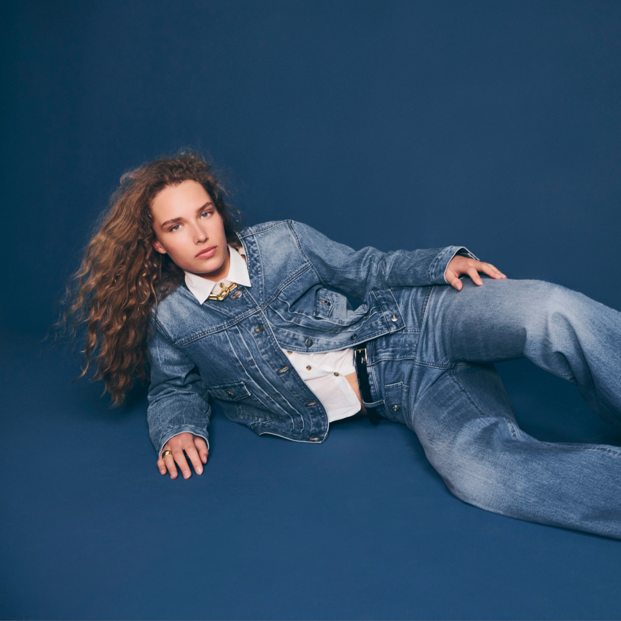 Pleated denim lady jacket