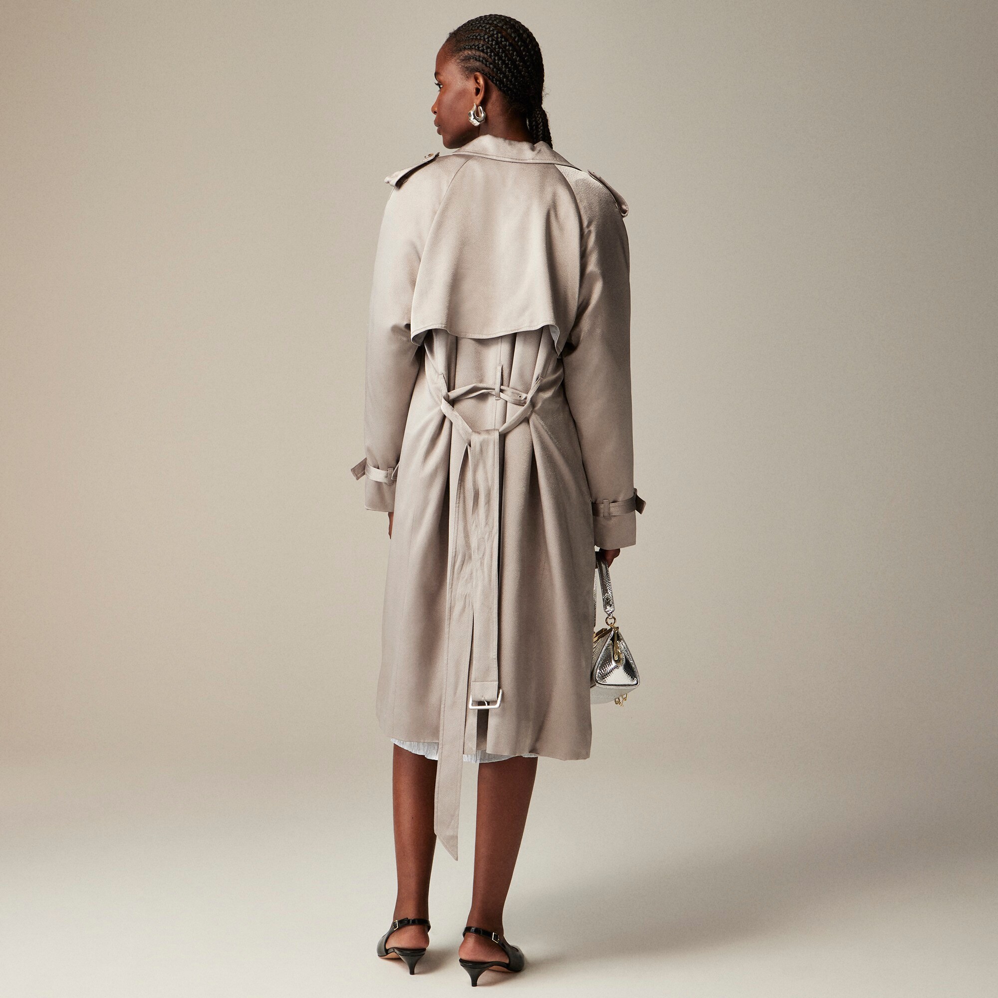 Relaxed trench coat in satin crepe