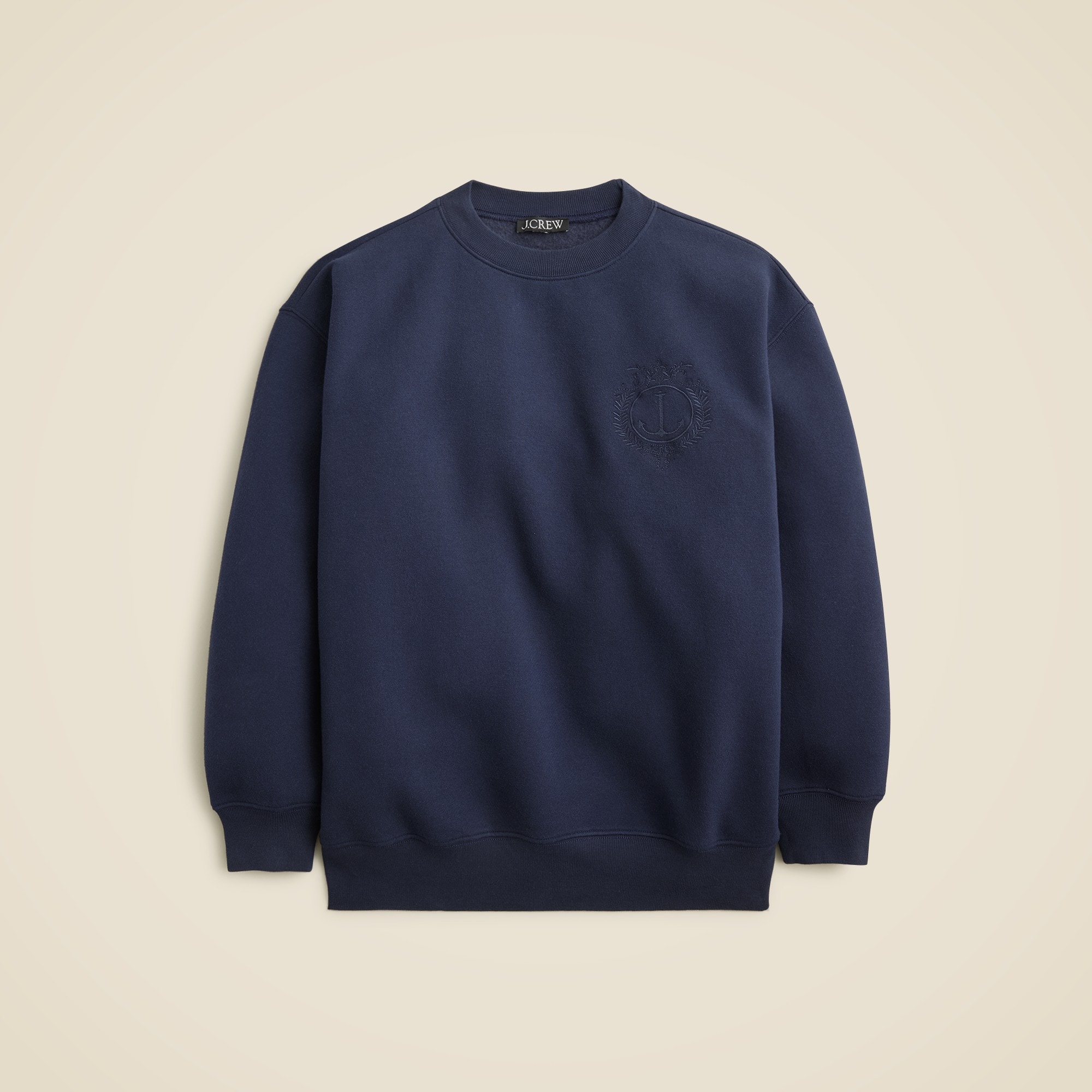 J.Crew Heritage Fleece Relaxed Crewneck Sweatshirt With Embroidered Crest For Women