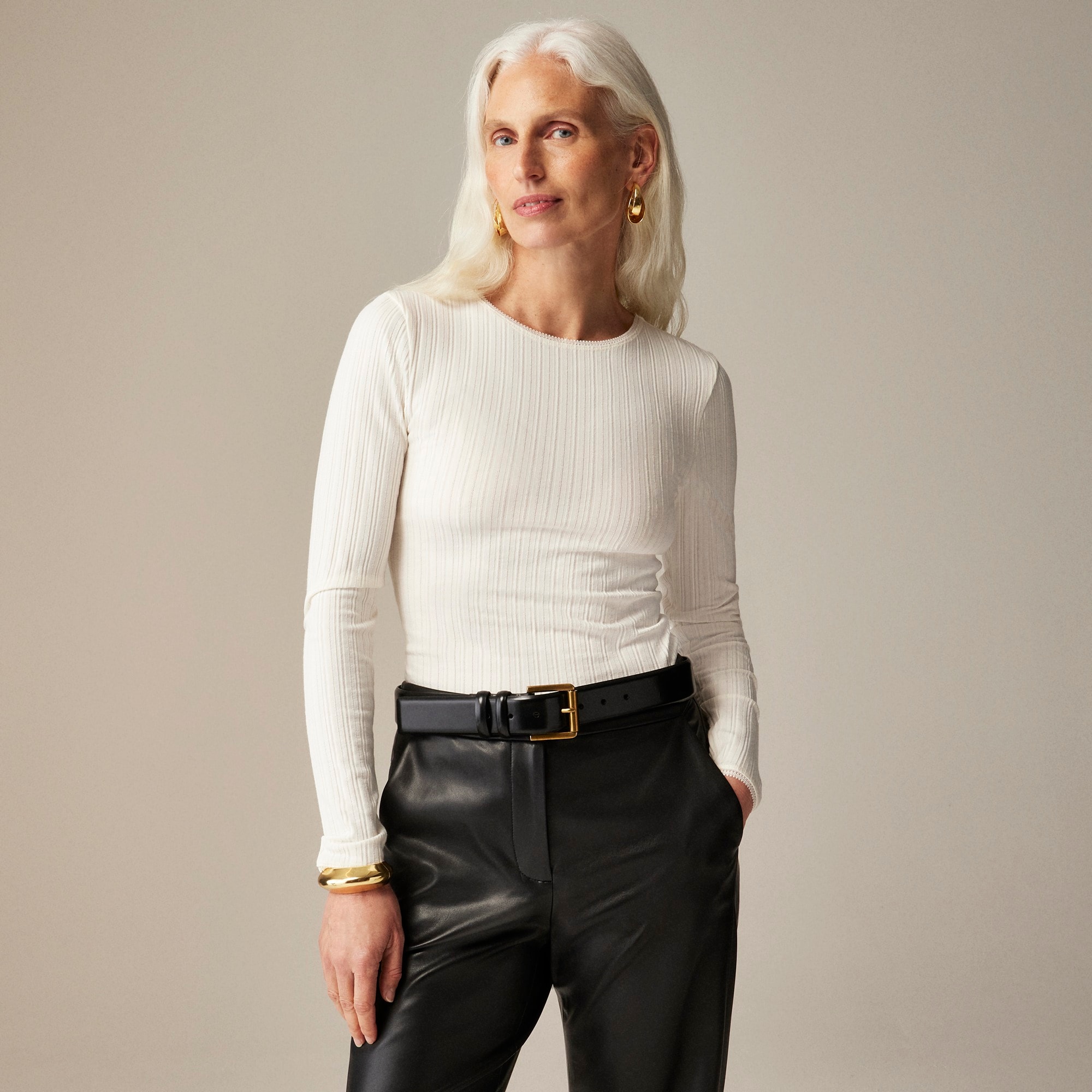  Pointelle long-sleeve T-shirt