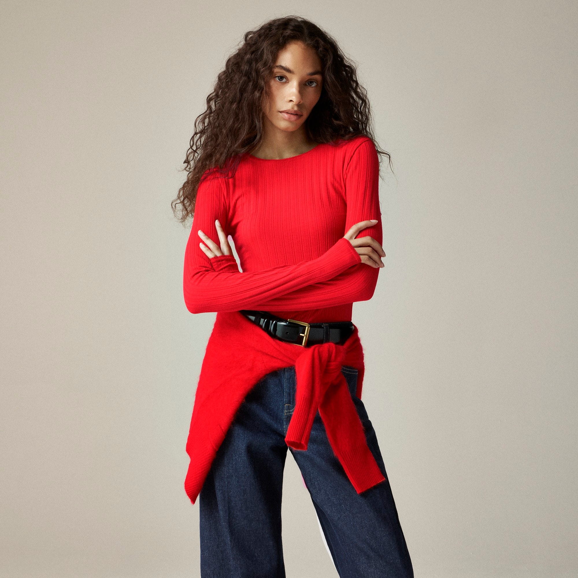  Pointelle long-sleeve T-shirt