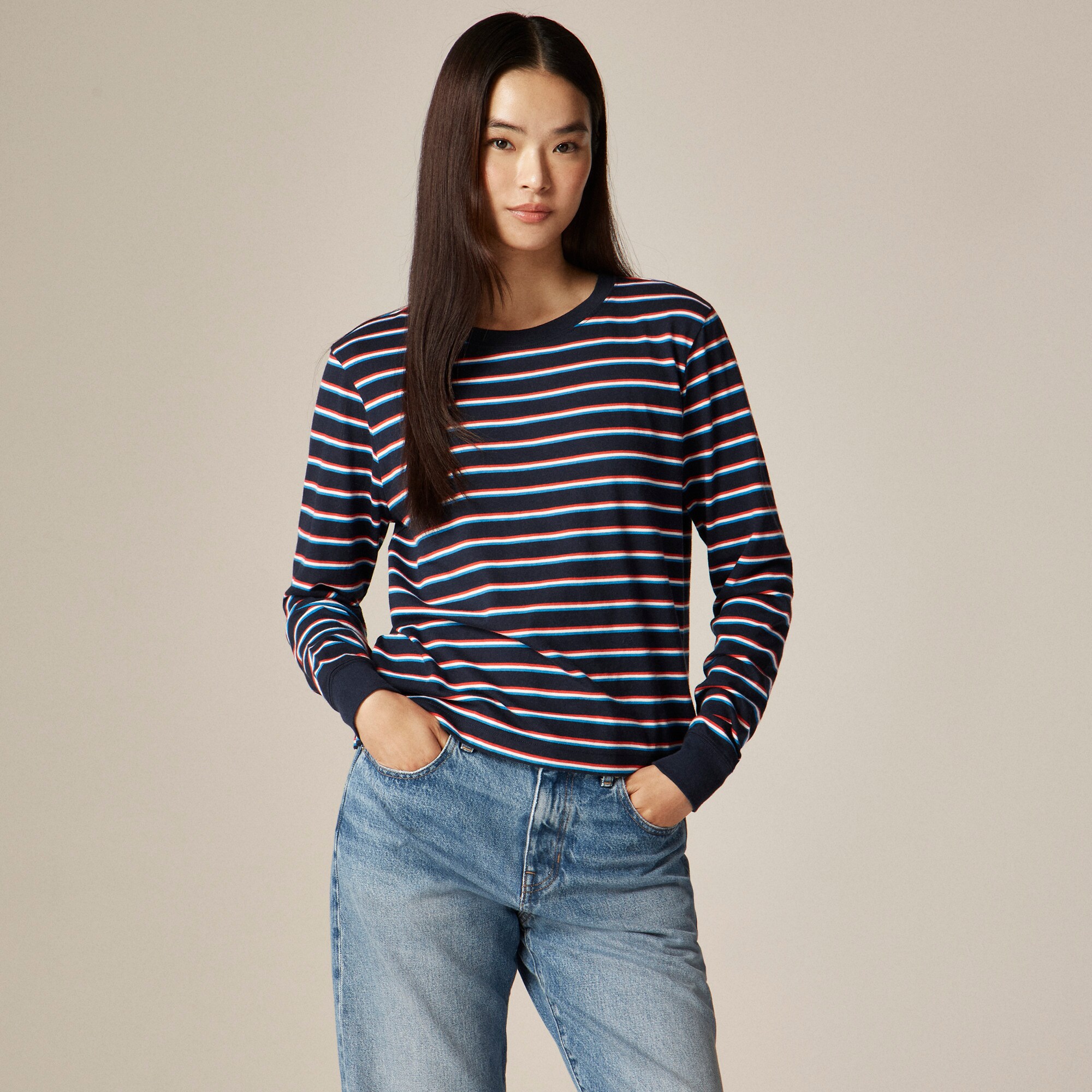 Vintage Jersey Long-sleeve T-shirt In Stripe For Women | J.Crew