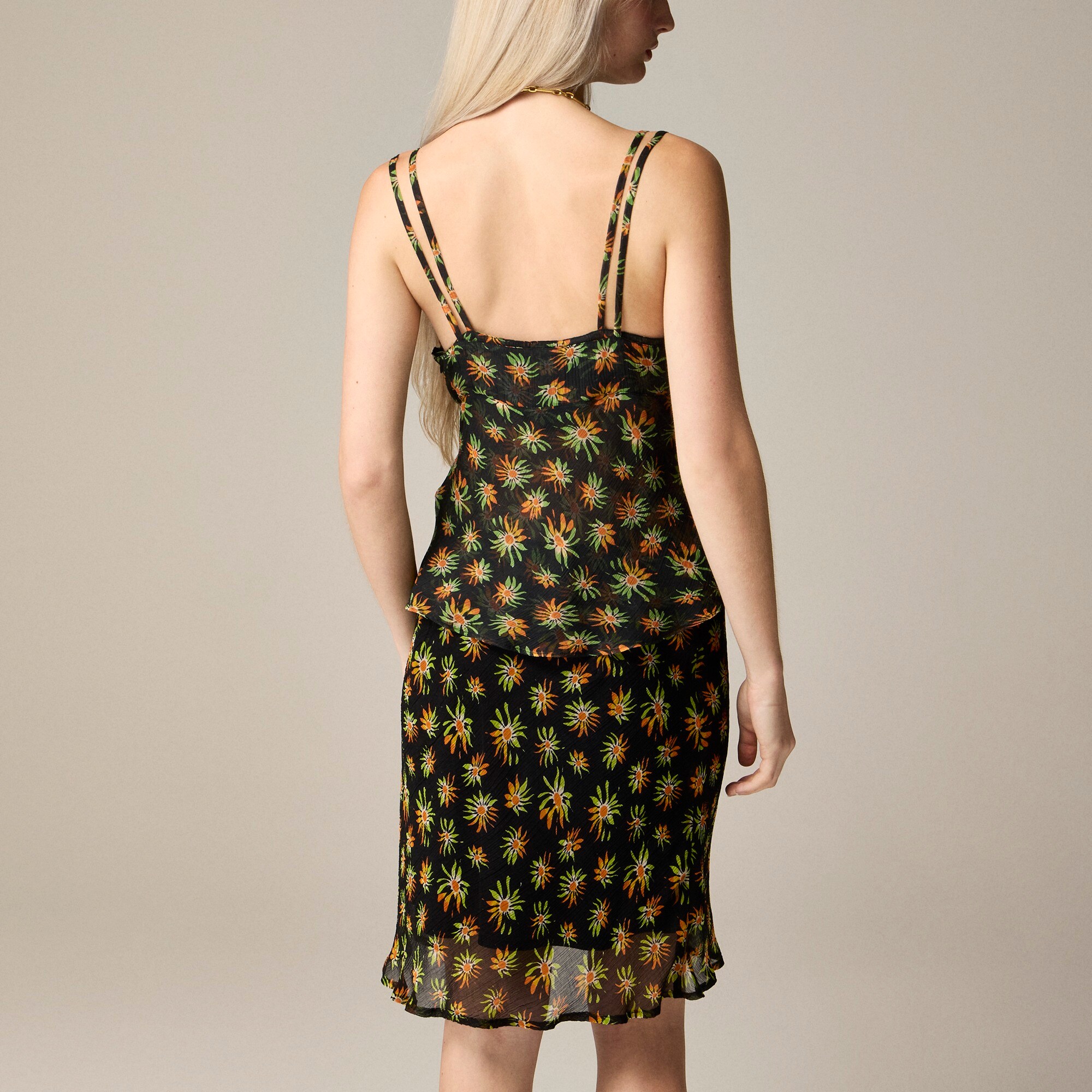 Crinkle chiffon camisole top in sunburst floral