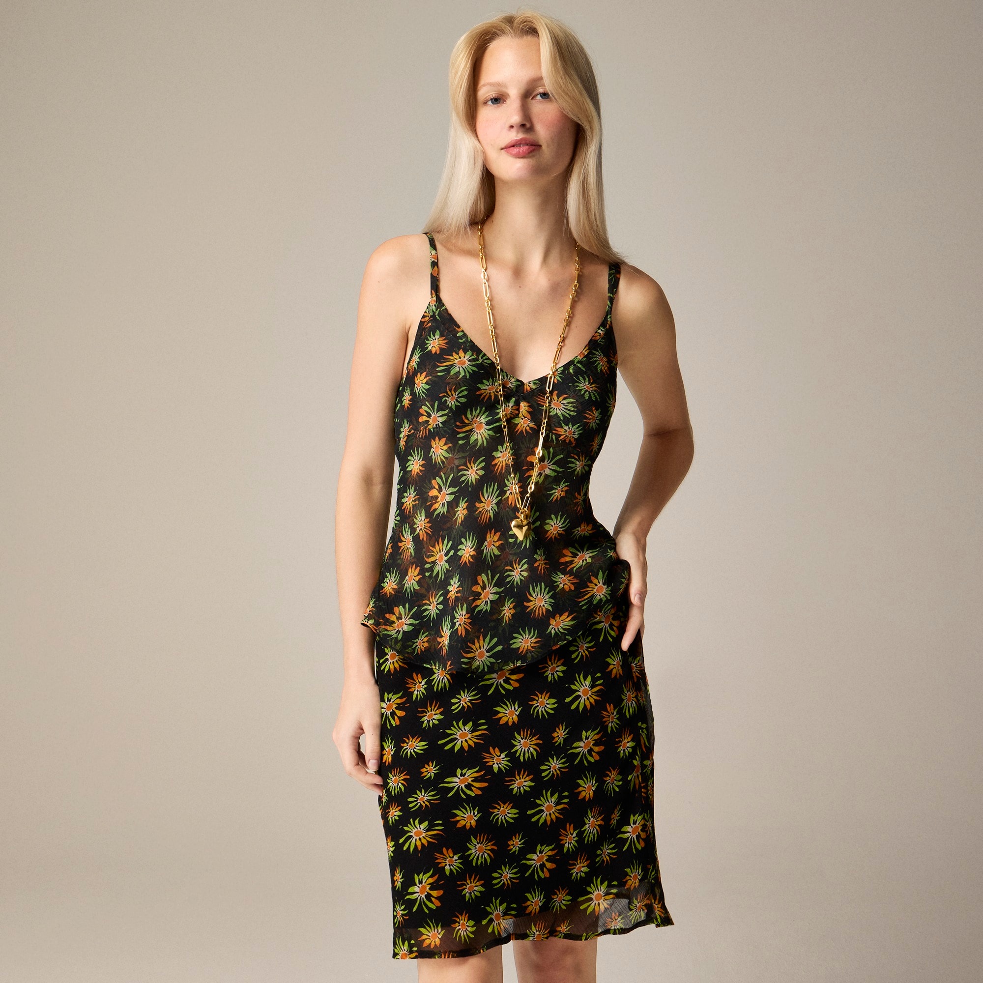 Crinkle chiffon camisole top in sunburst floral