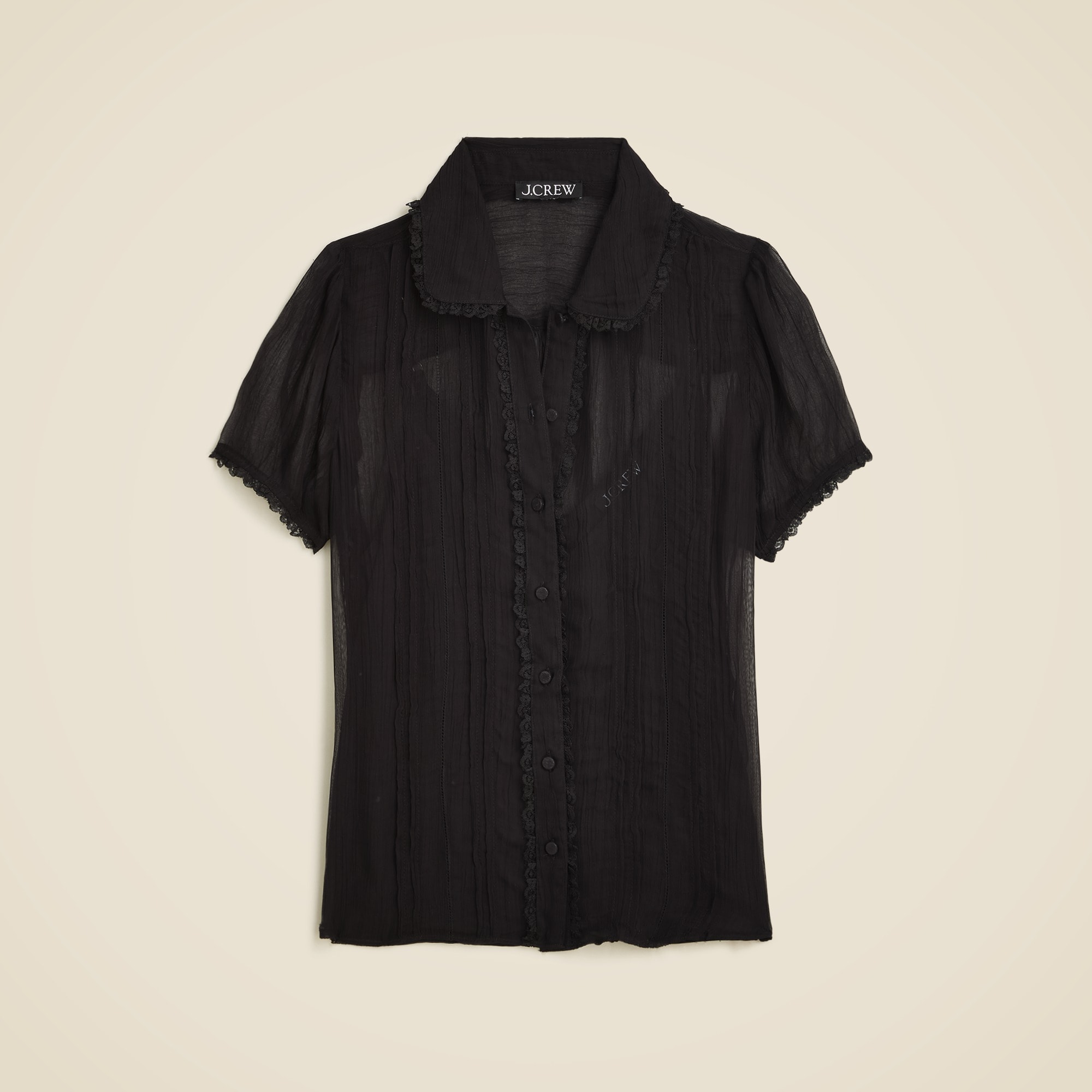 J.Crew Sheer Lace trim Button up Shirt For Women
