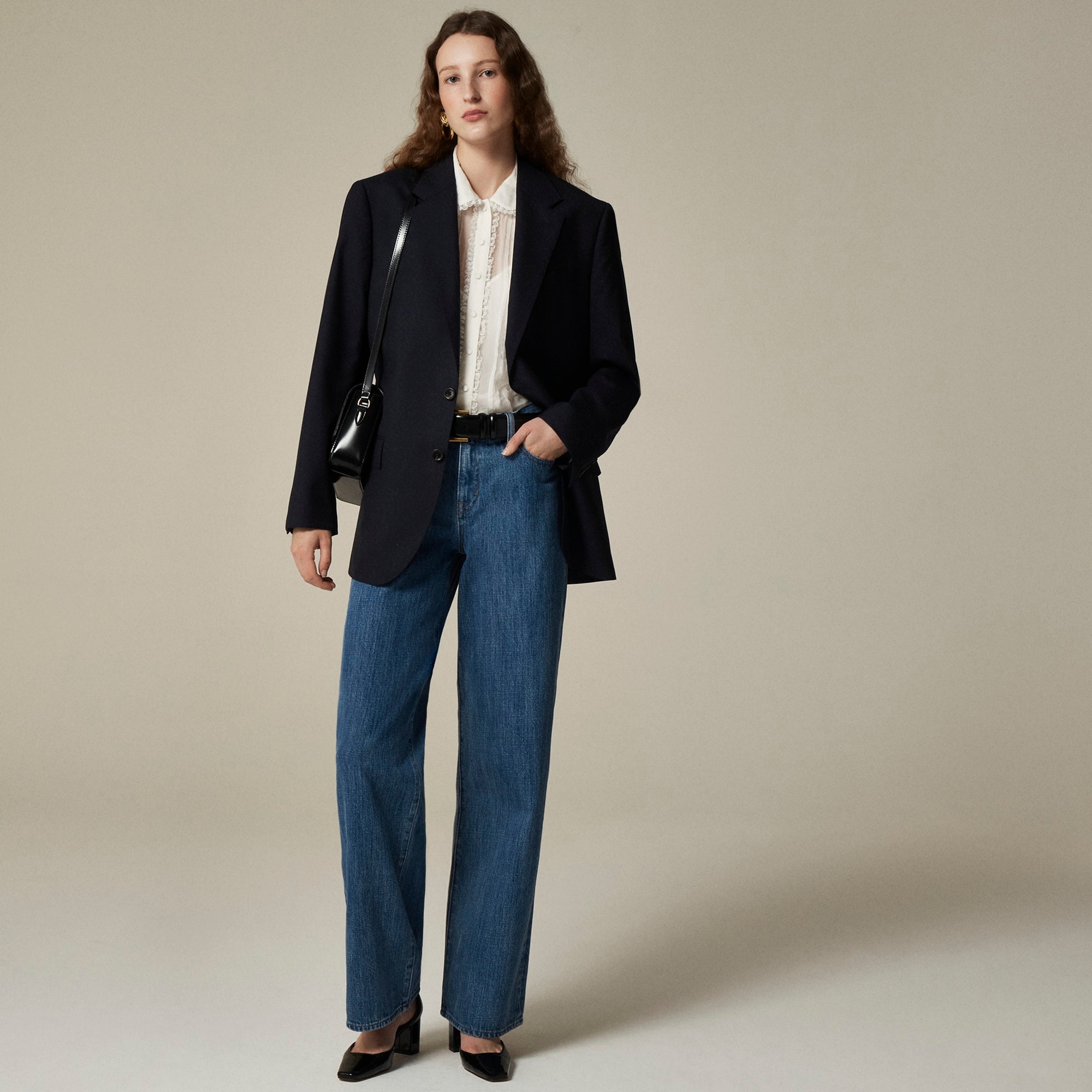Sheer lace-trim button-up shirt
