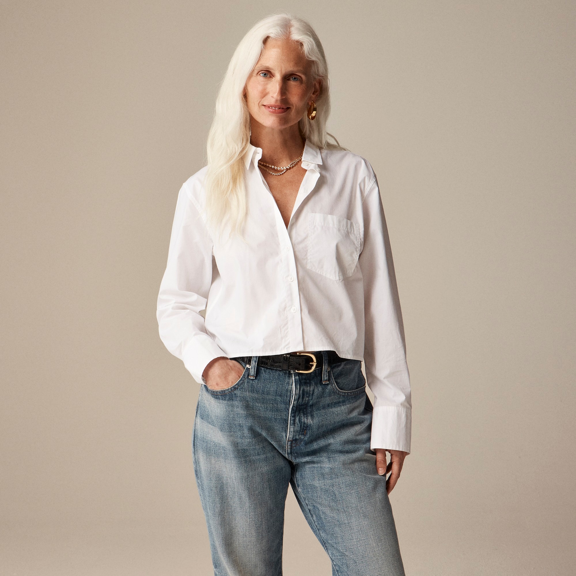 Cropped button-up shirt