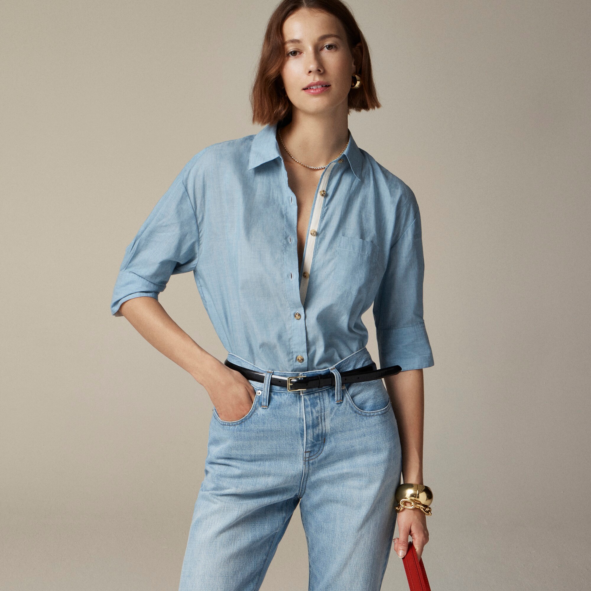J.Crew: Cropped Button-up Shirt In Washed Voile For Women