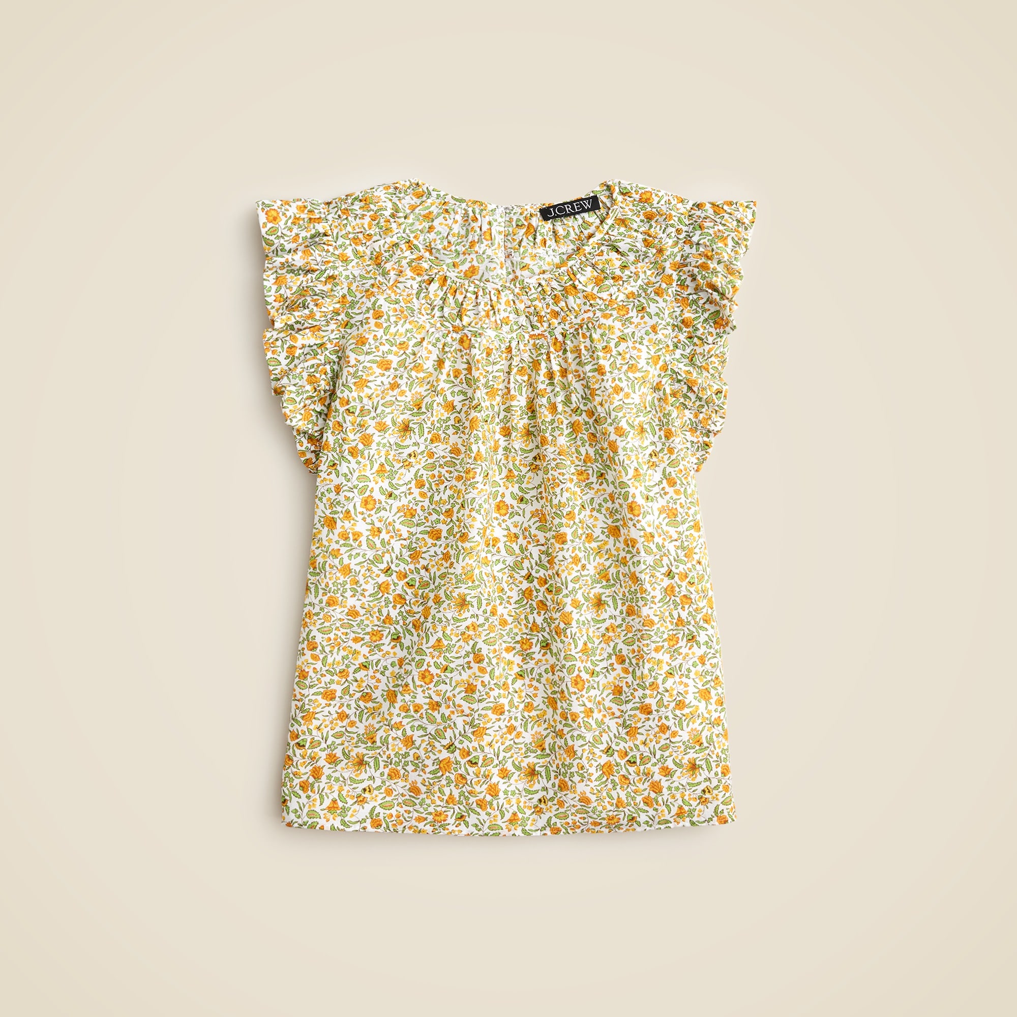 J.Crew: Gathered Ruffle-sleeve Top In Floral Vines Cotton