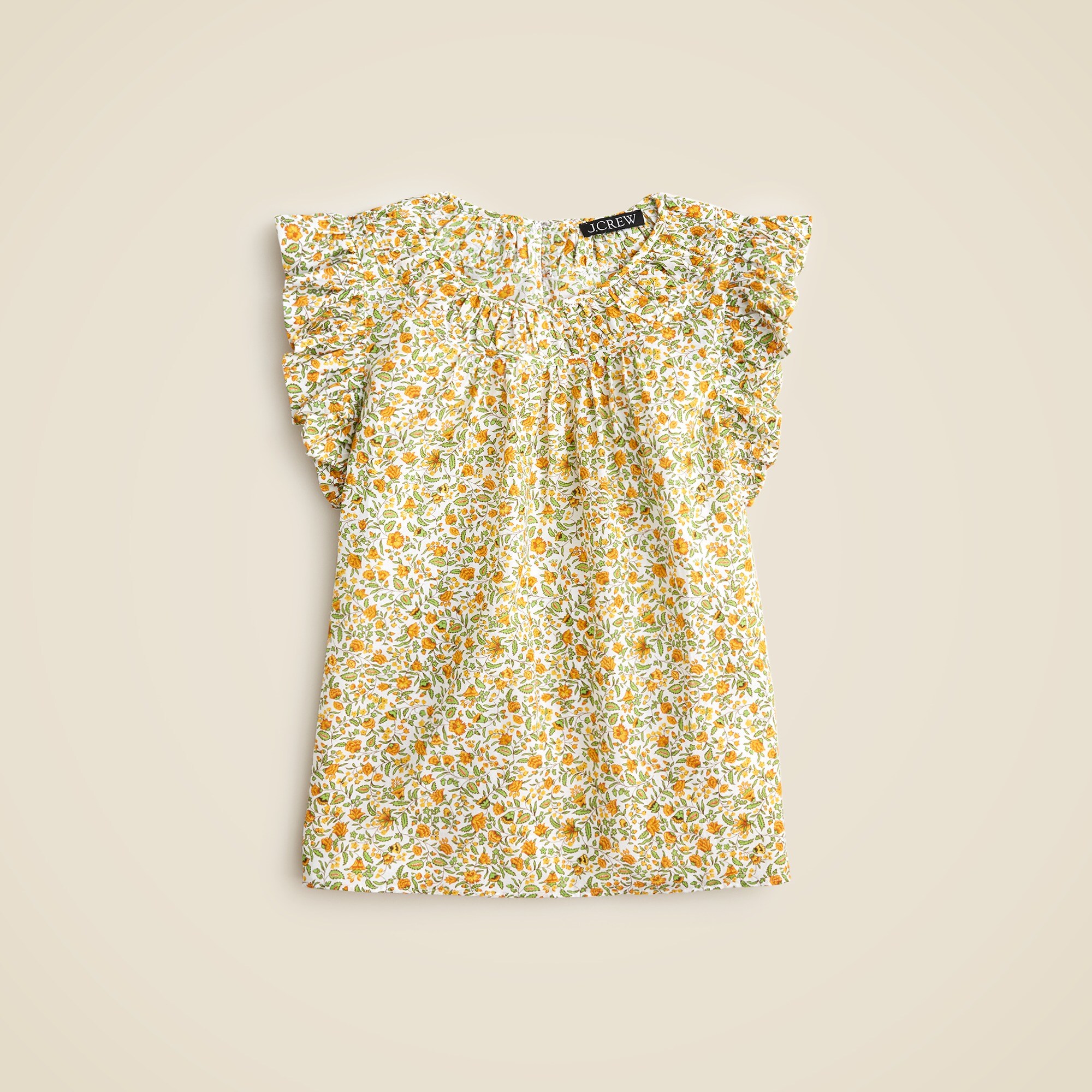 J.Crew: Gathered Ruffle-sleeve Top In Floral Vines Cotton