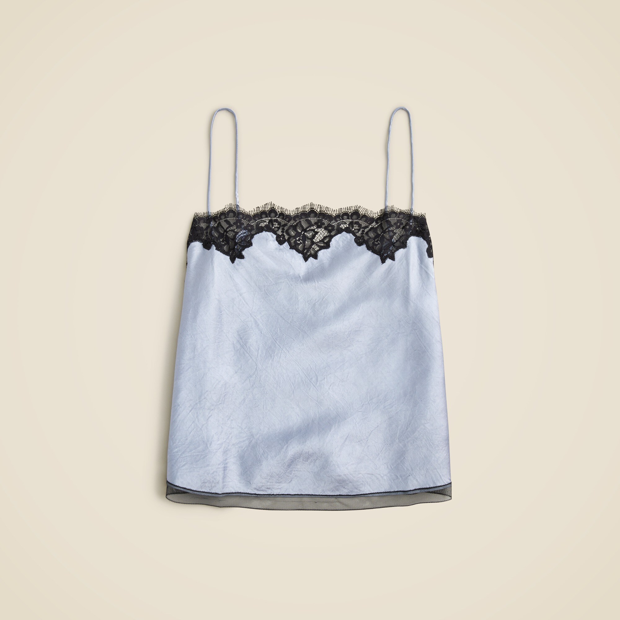Lace-trim camisole top in textured satin