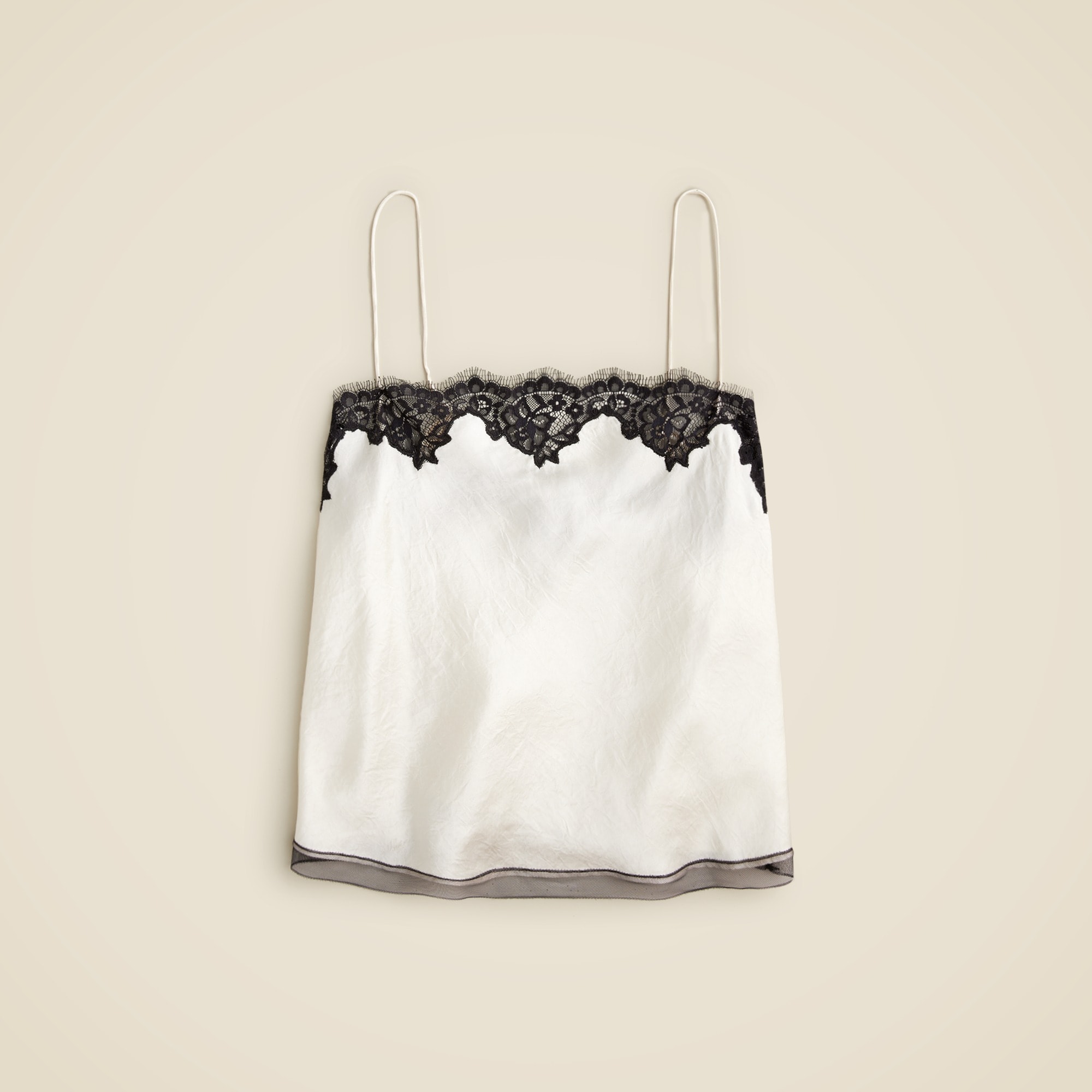Lace-trim camisole top in textured satin