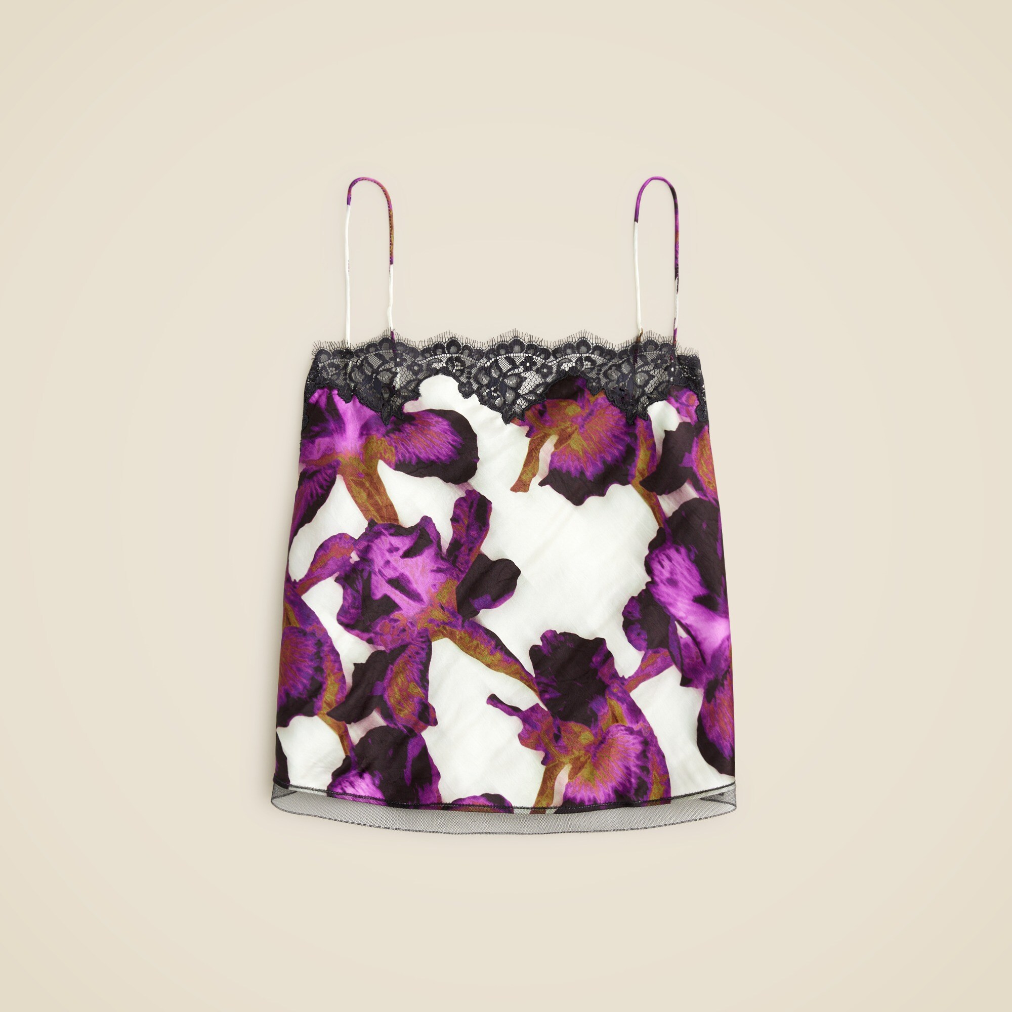 Lace-trim camisole top in iris floral