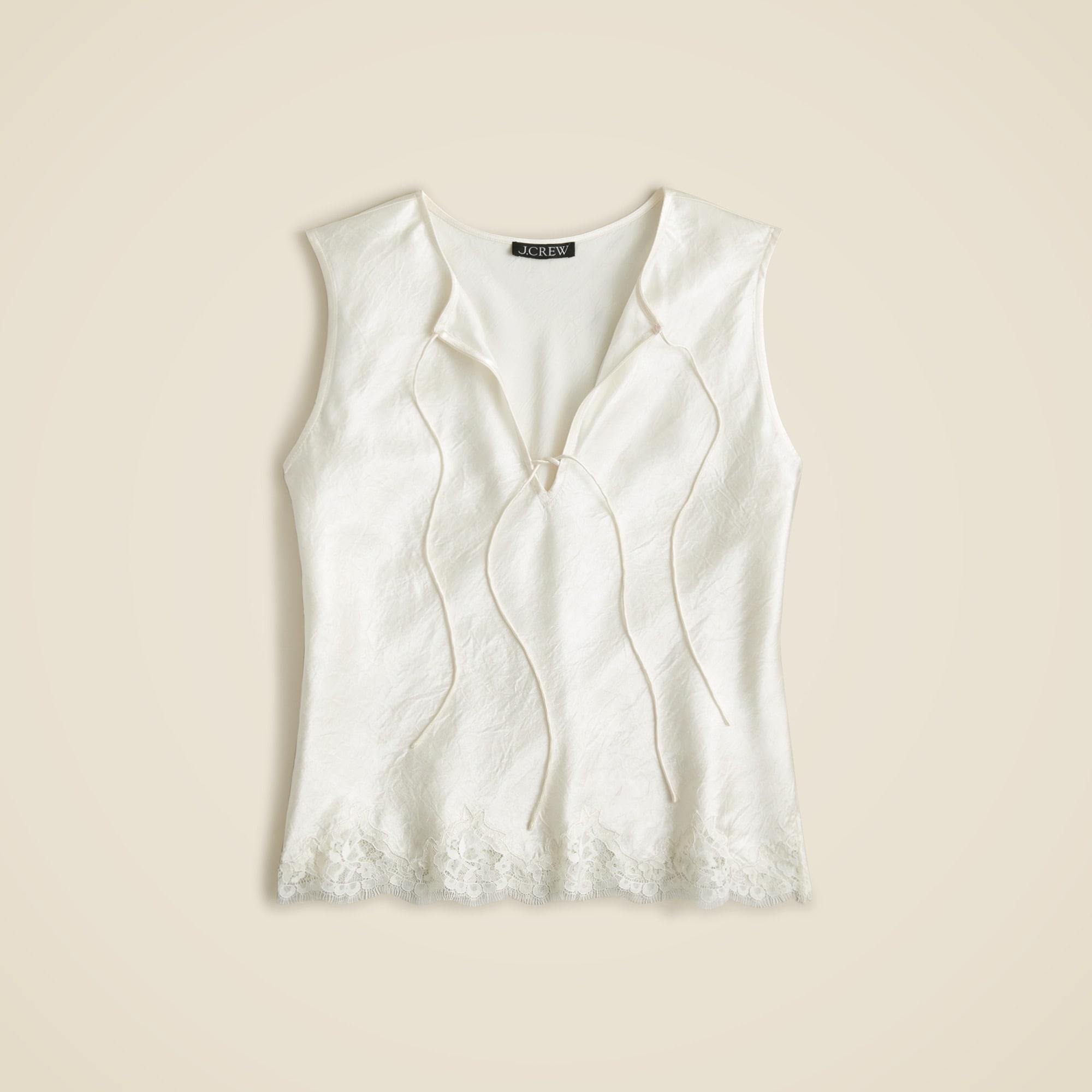 Textured satin top with lace hem
