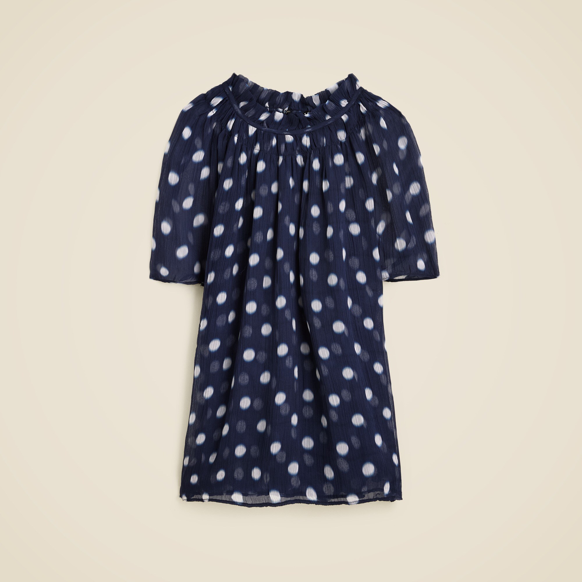 Crinkle chiffon smocked top in ombré dot