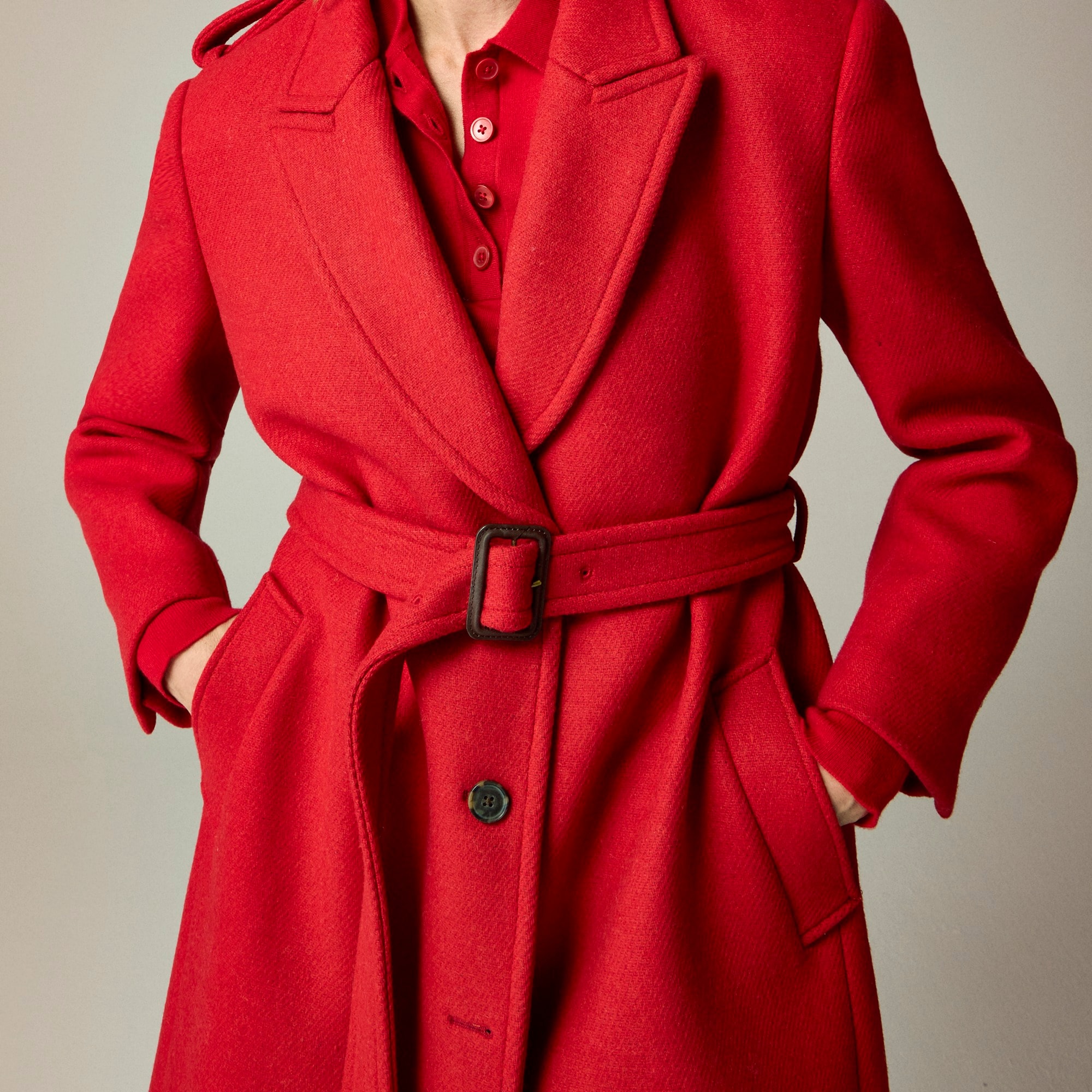 Wrap trench coat in Italian double-faced wool blend