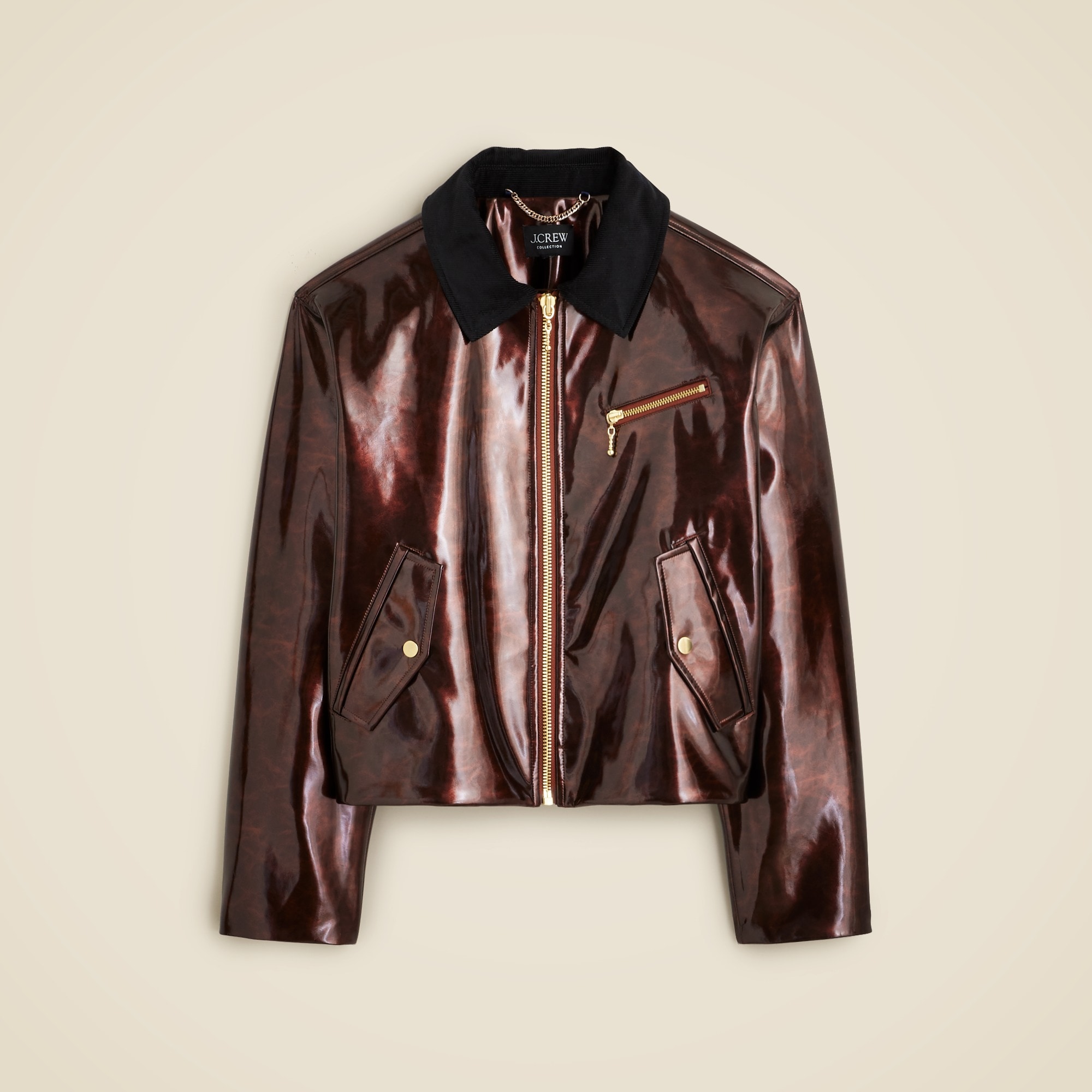 Collection lacquered jacket with cord collar