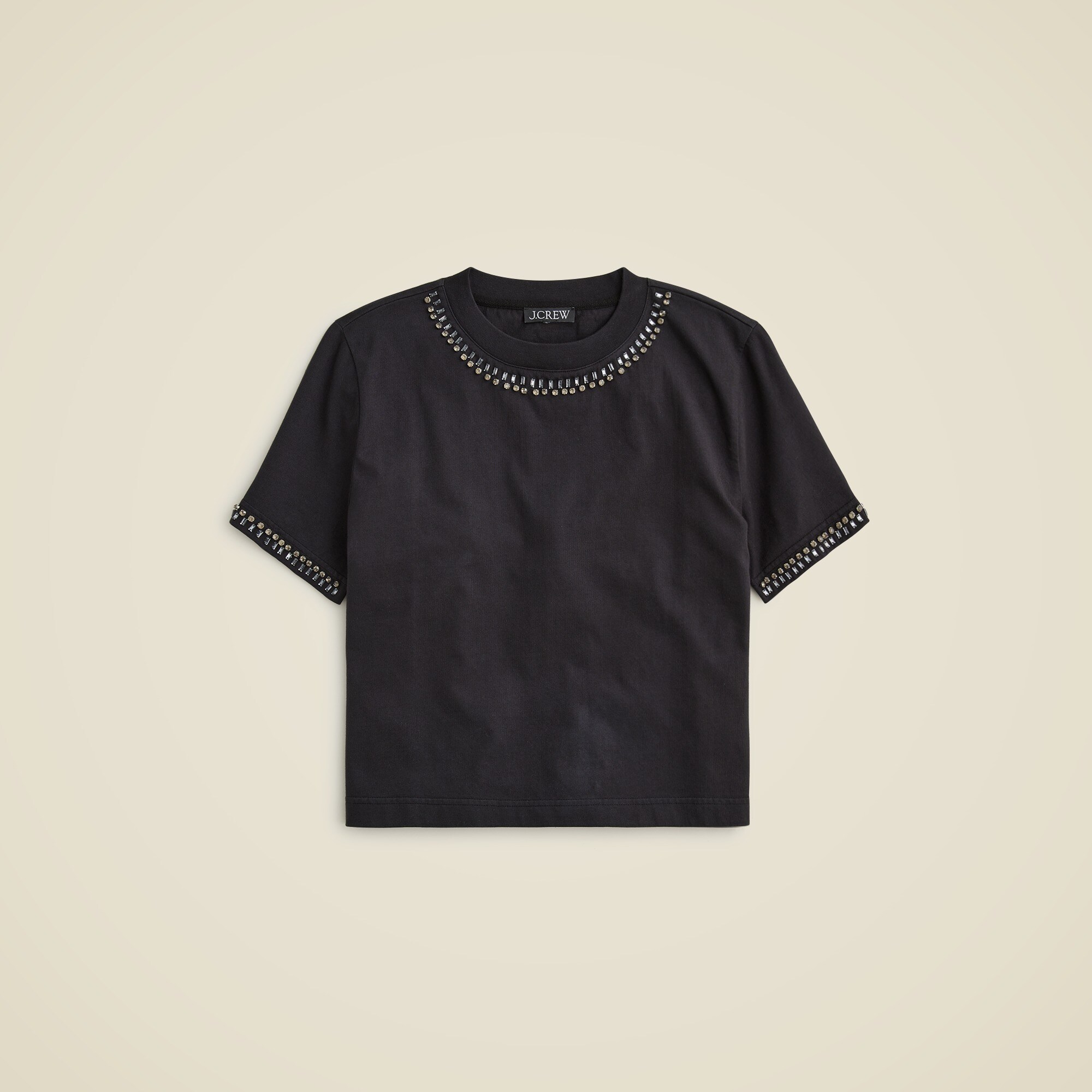 J.Crew: Relaxed Crystal-embellished Cropped T-shirt In Heavy