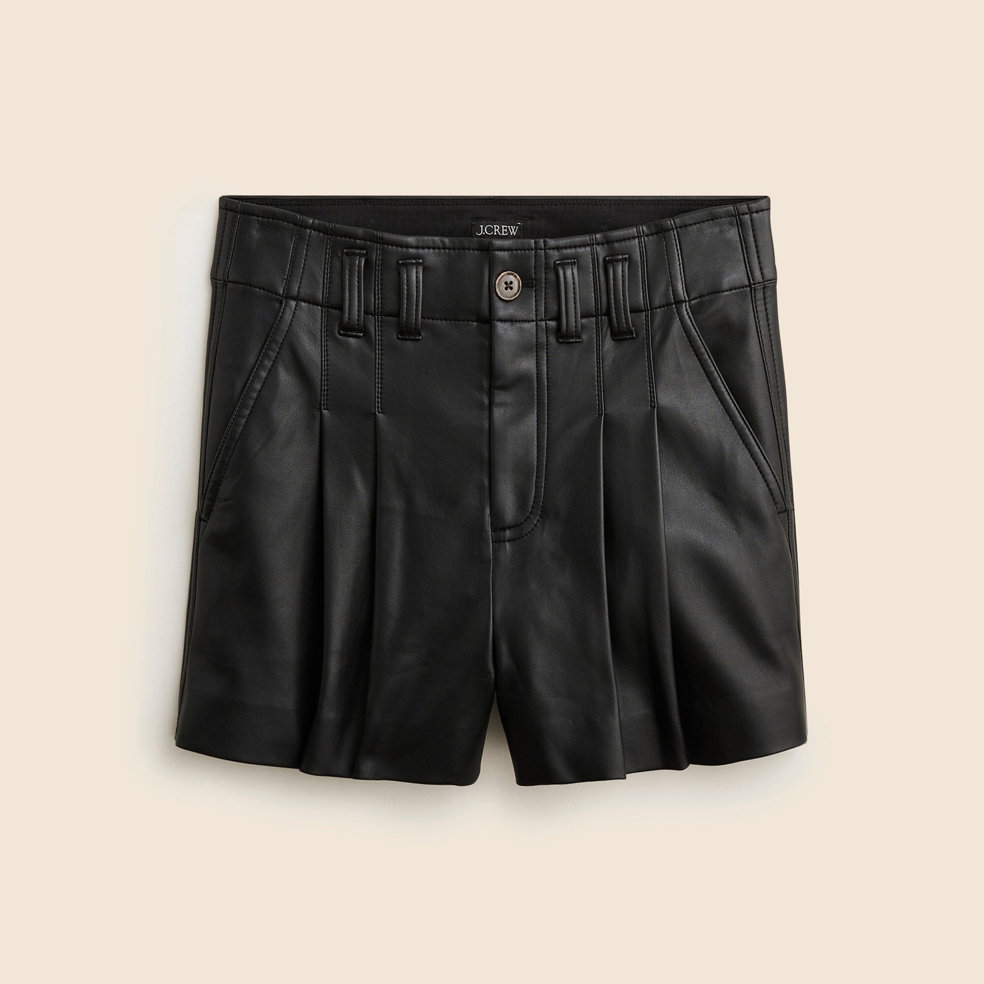 Pleated Trouser Short In Faux Leather For Women | J.Crew