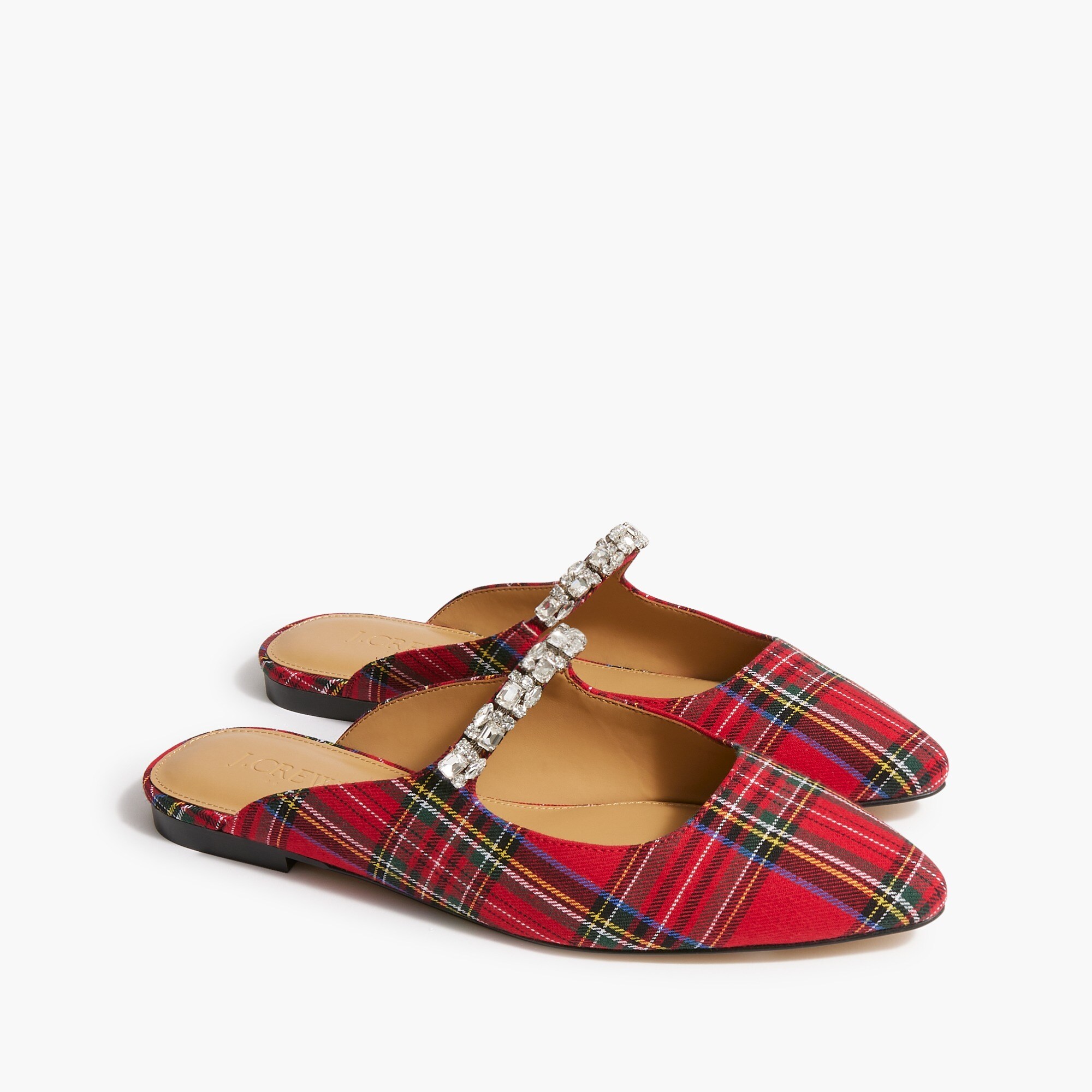 tartan rhinestone mules for women