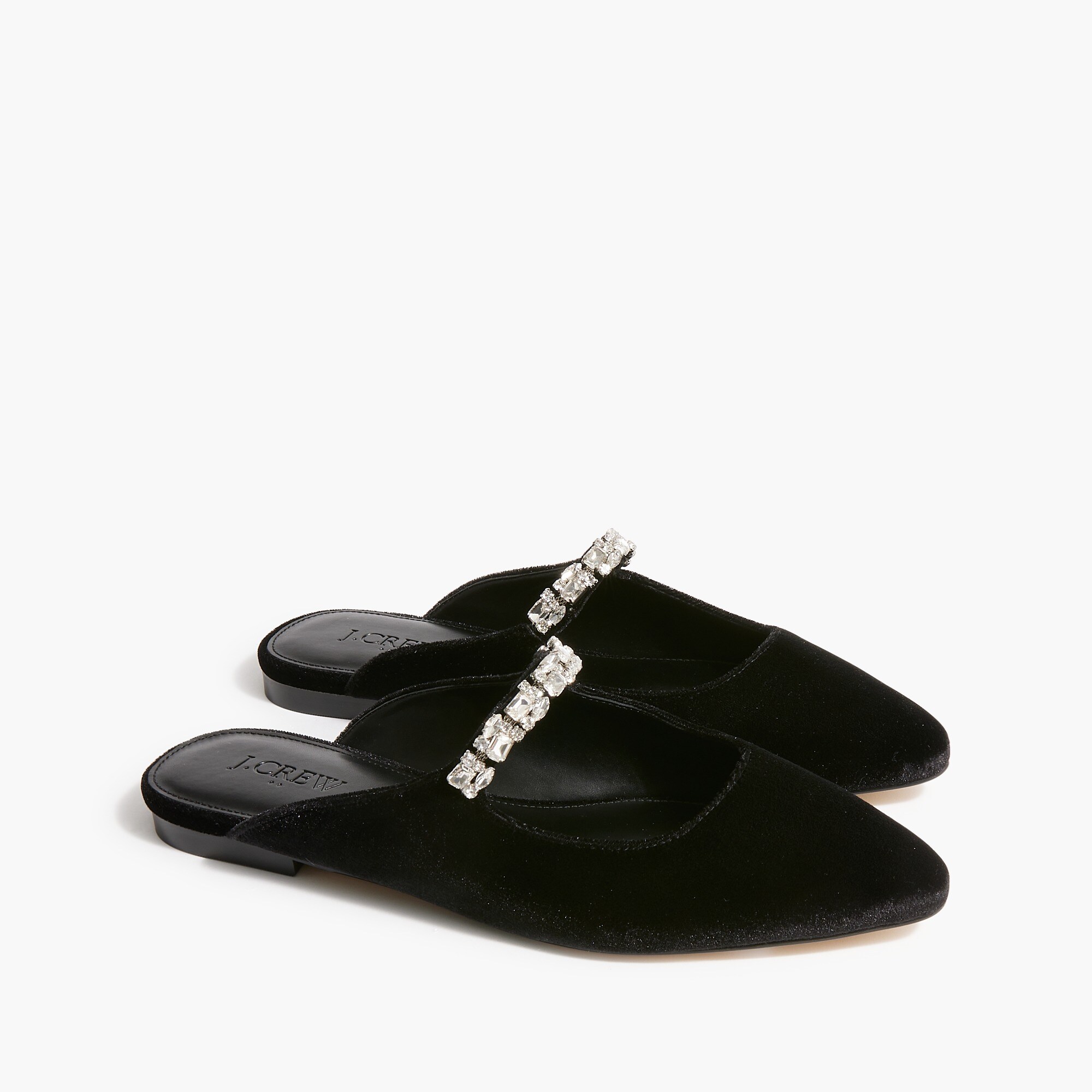 Velvet rhinestone mules