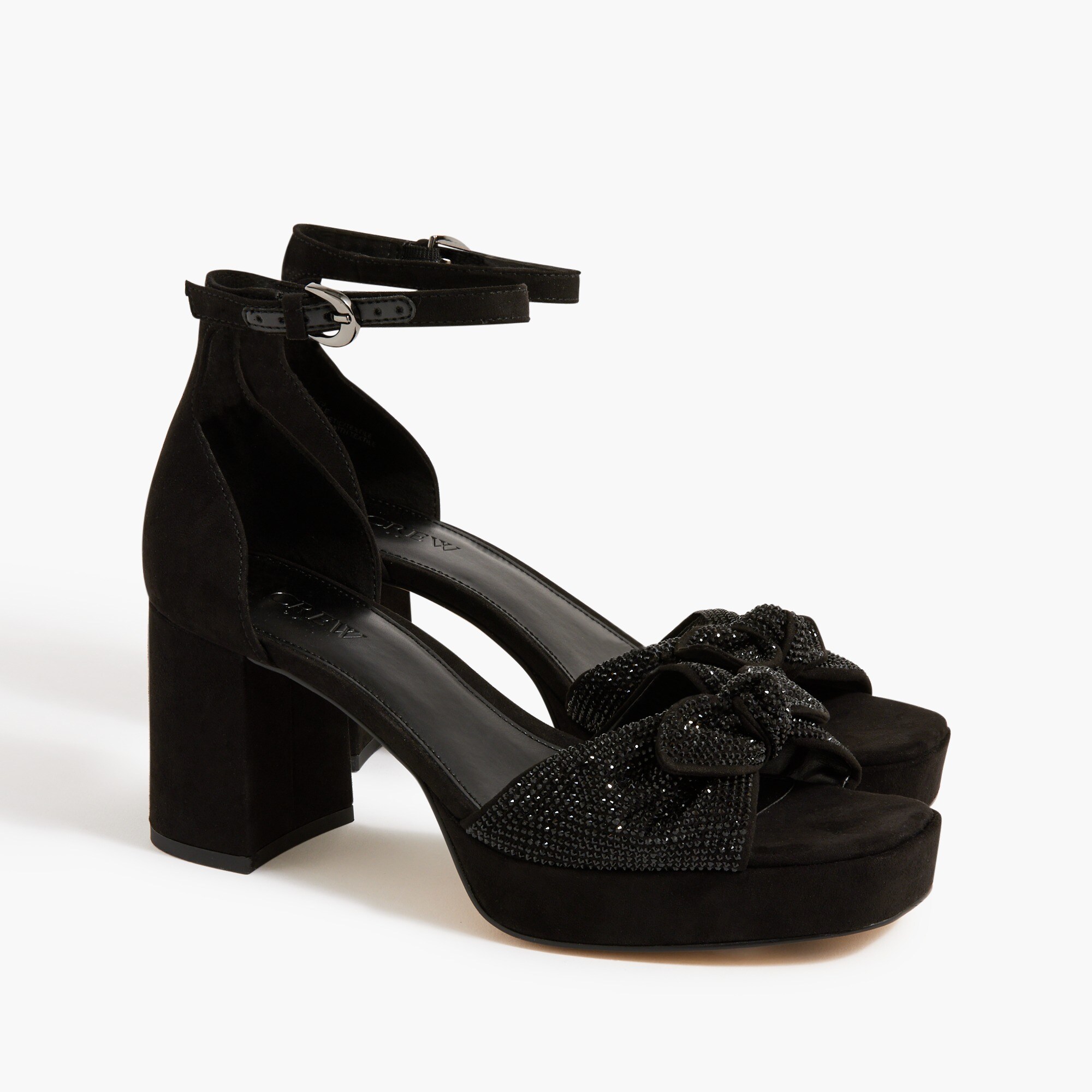 rhinestone bow platform heels for women