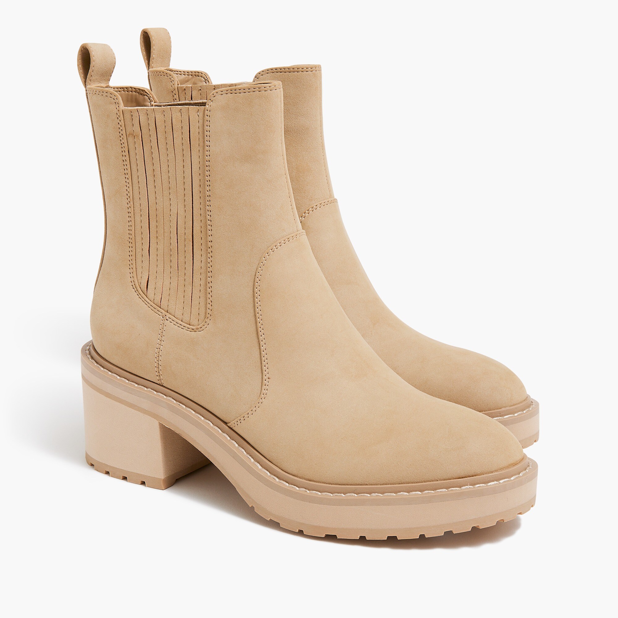 nubuck lug-sole heeled chelsea booties for women