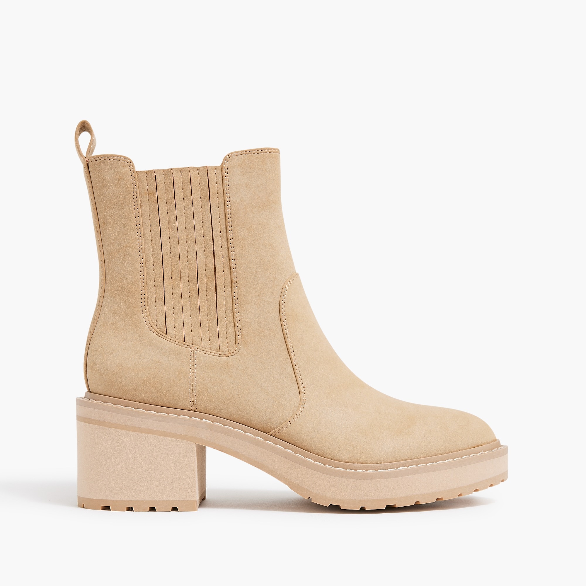 Nubuck lug-sole heeled Chelsea booties