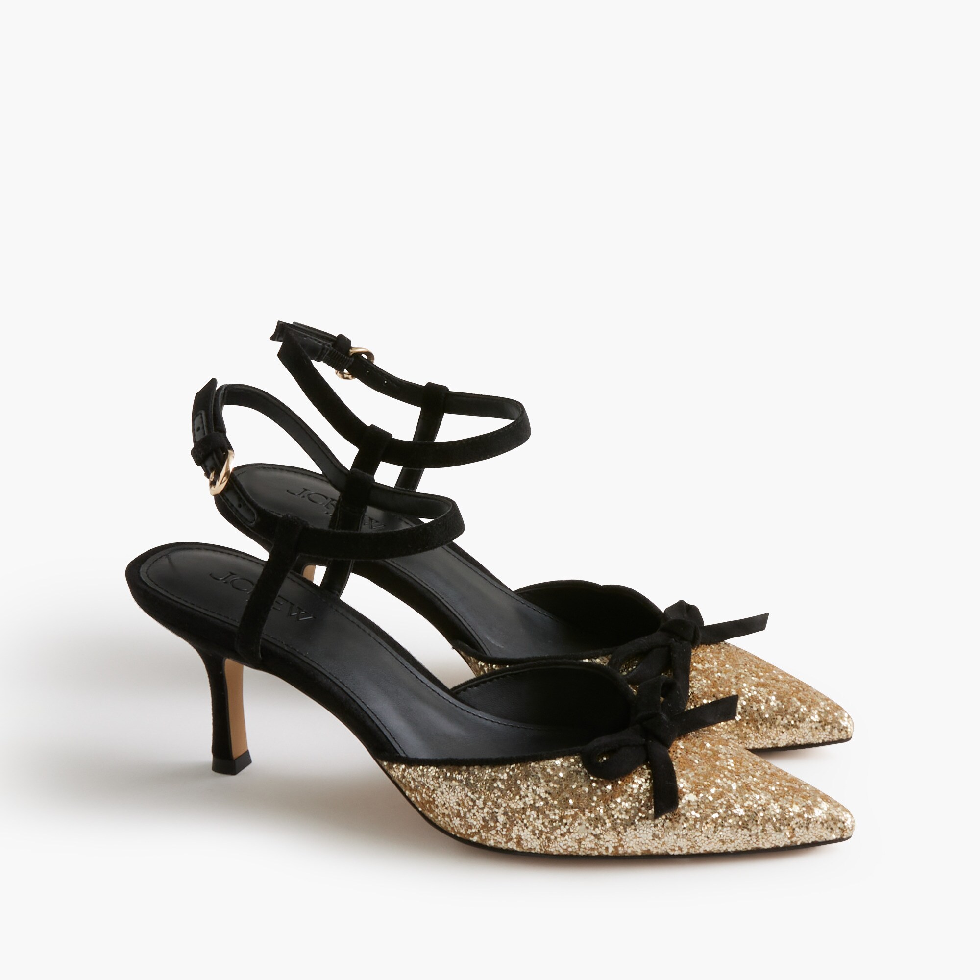 Glitter double-bow heels