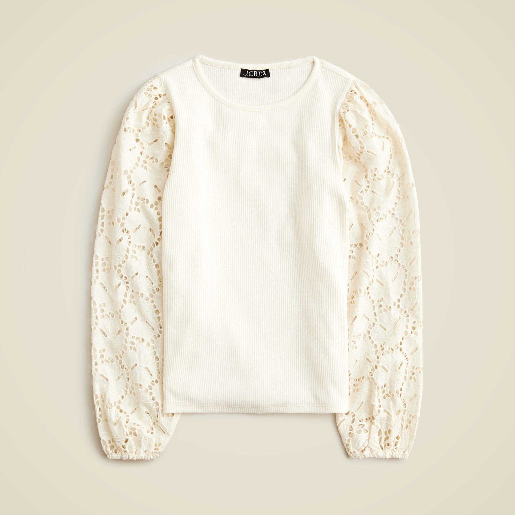 Vintage rib top with cotton poplin eyelet sleeves
