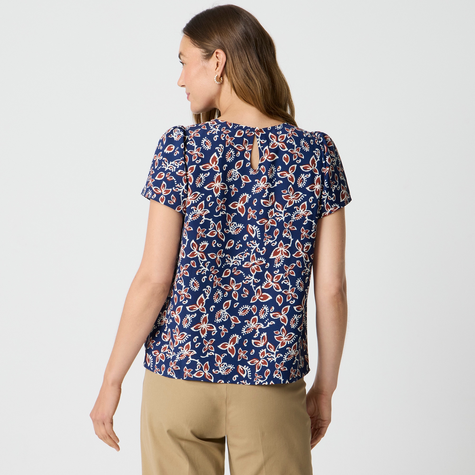 Printed short-sleeve crepe top