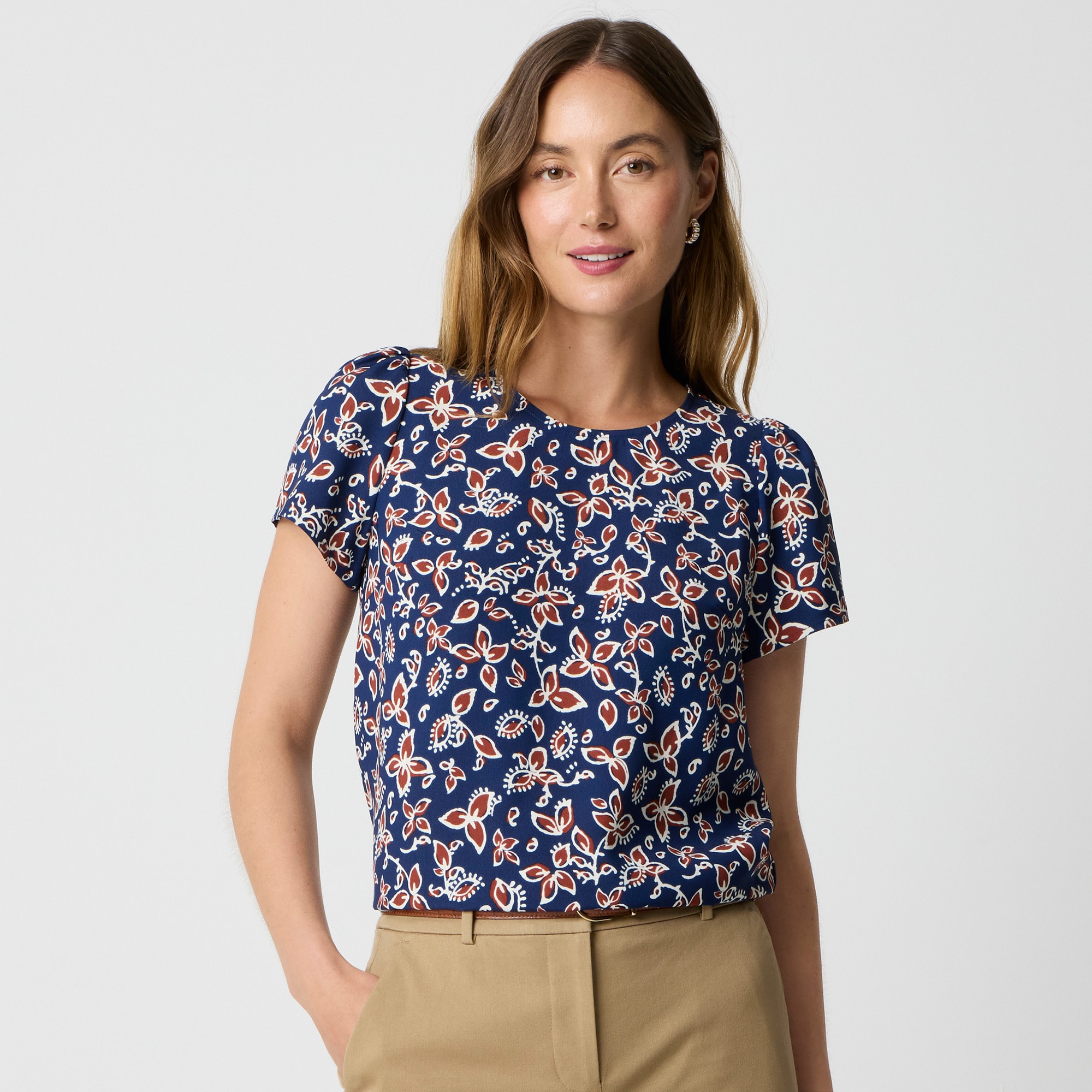 Printed short-sleeve crepe top
