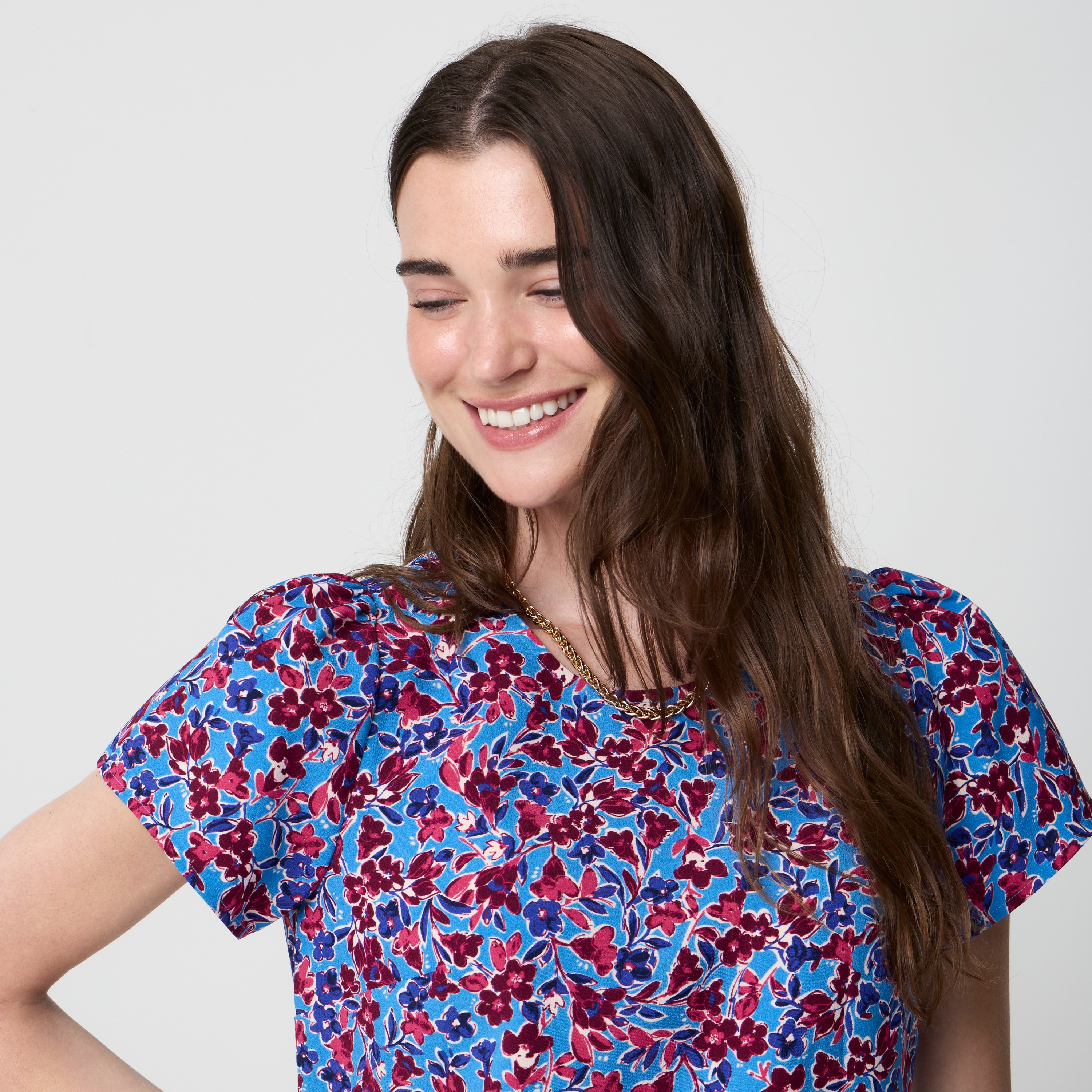 Printed short-sleeve crepe top