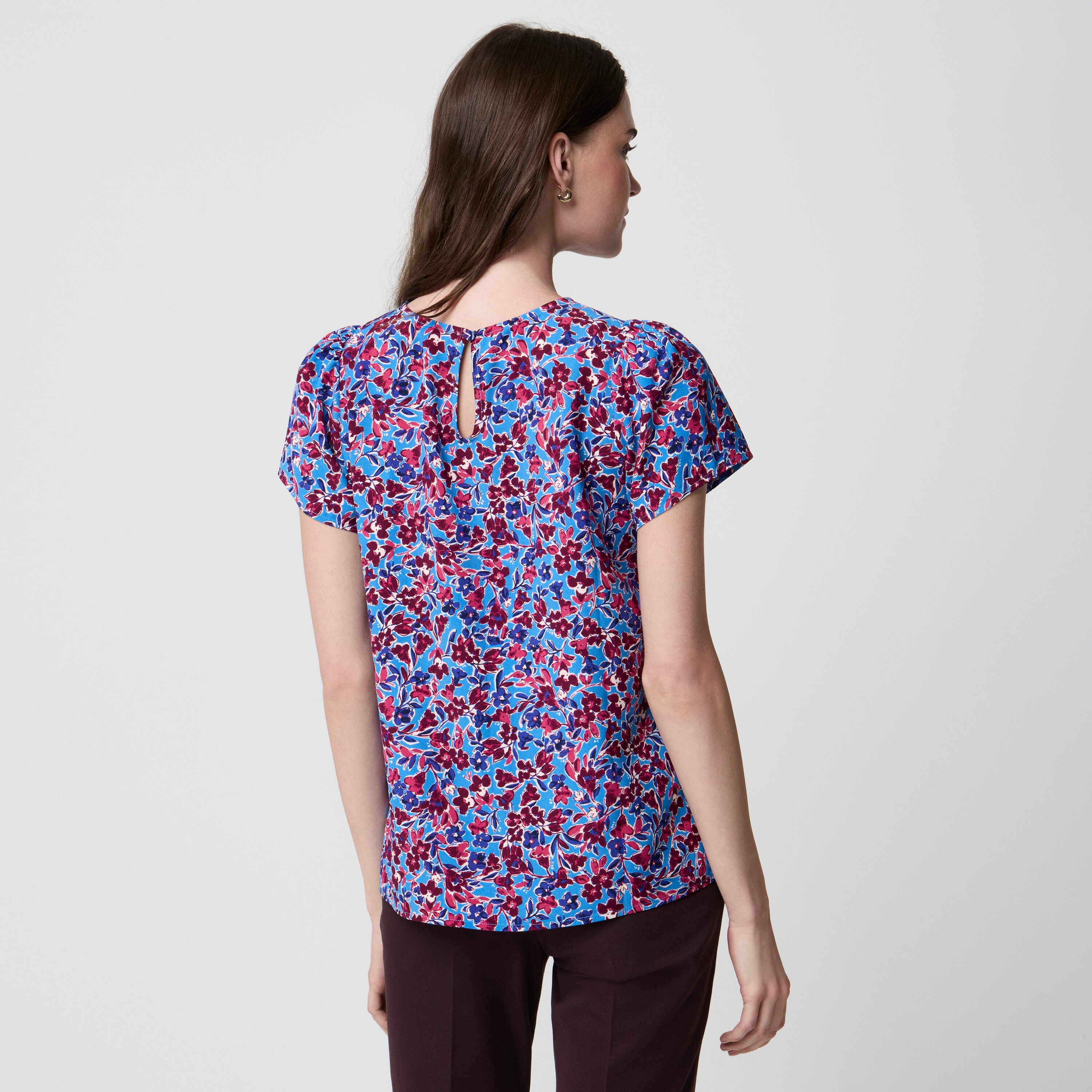Printed short-sleeve crepe top