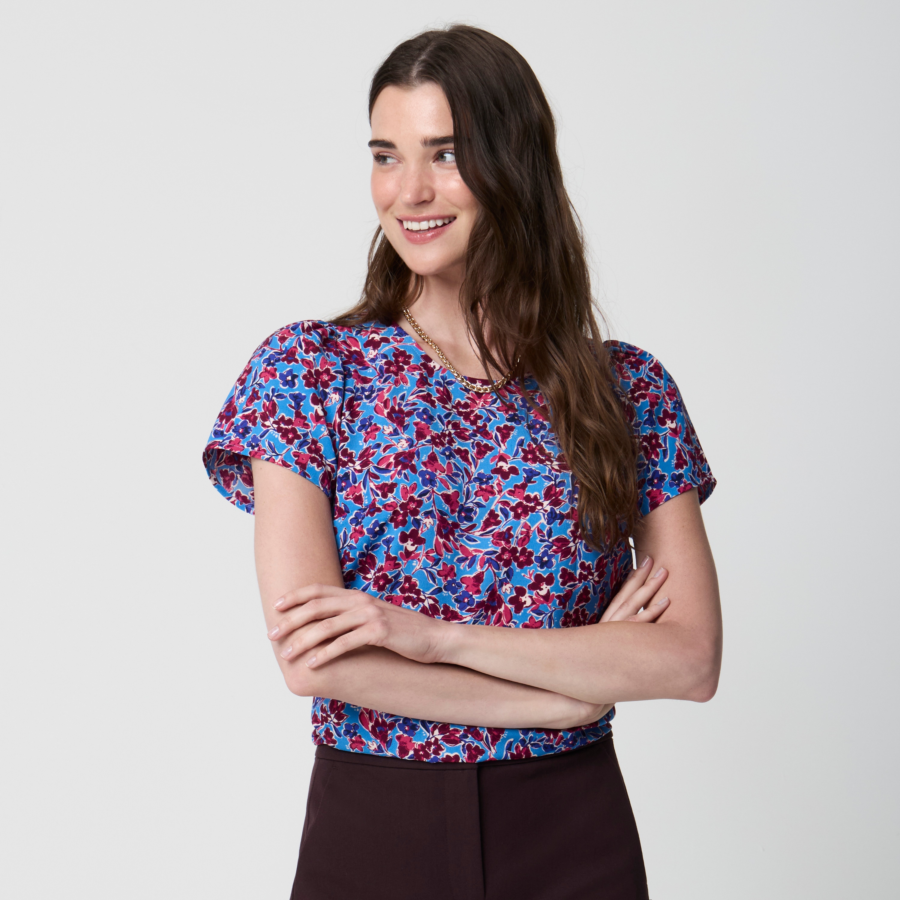 Printed short-sleeve crepe top