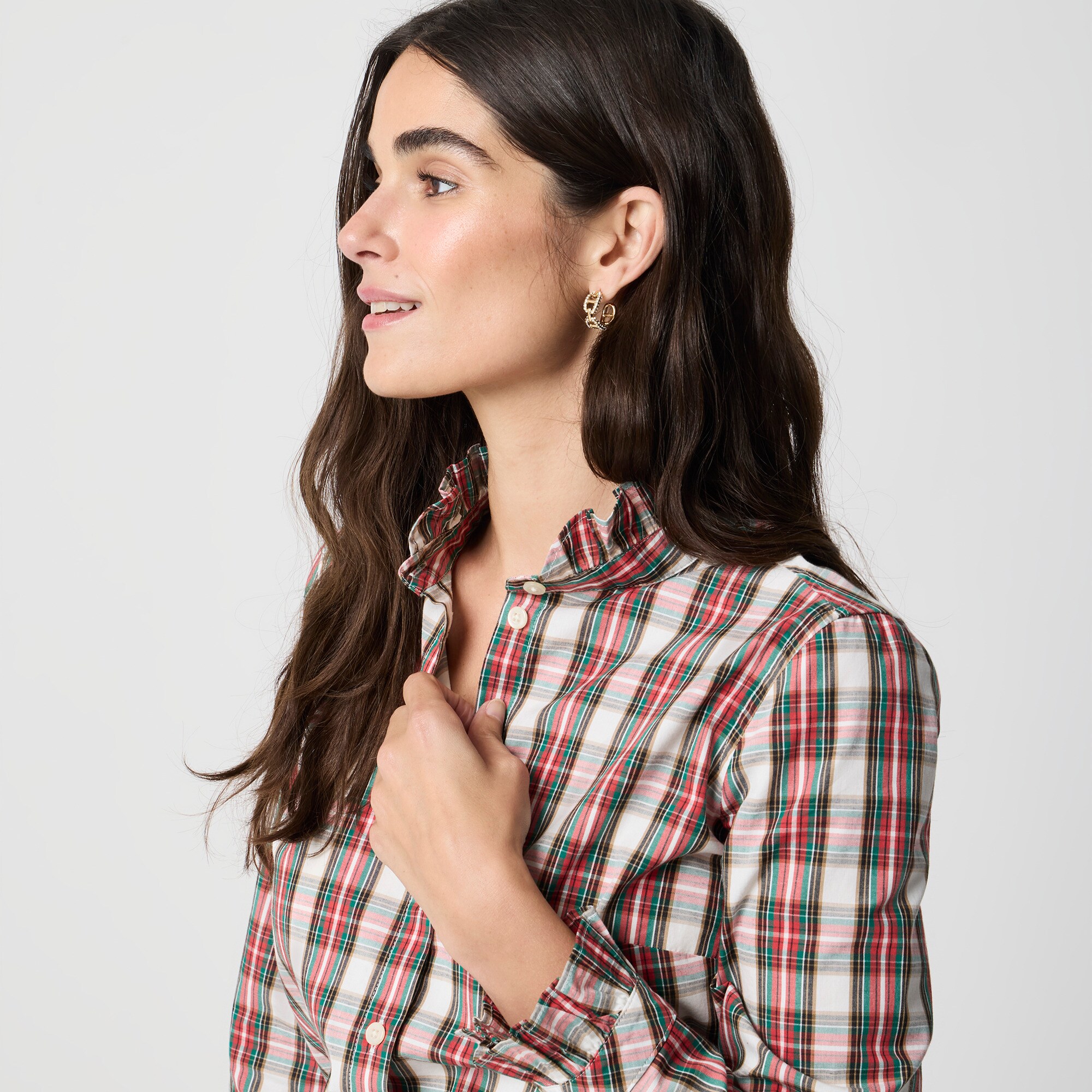 Ruffleneck button-up top