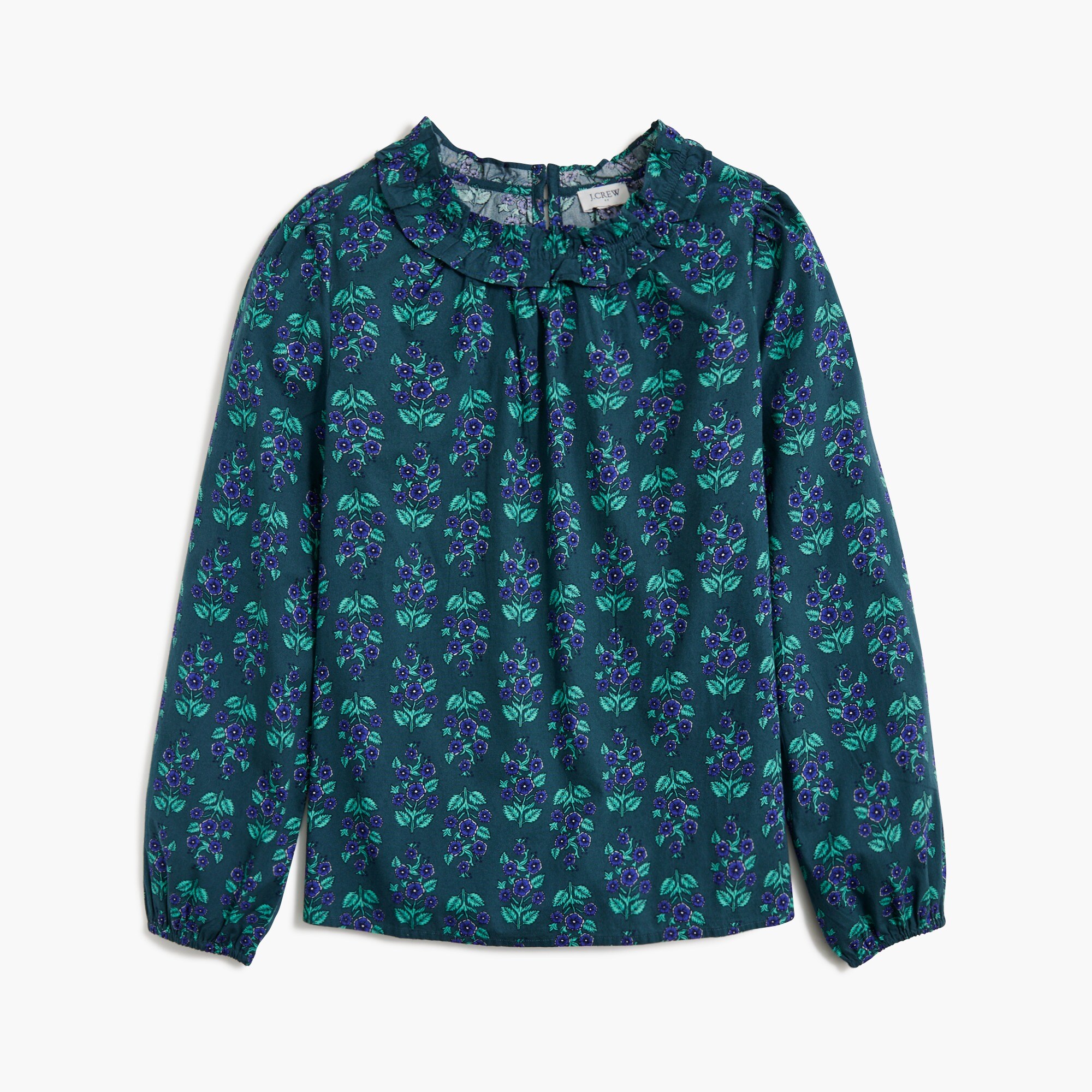 Long-sleeve ruffleneck poplin blouse