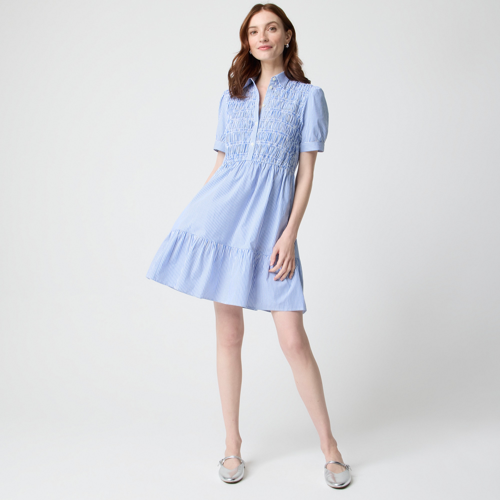 Striped smocked shirtdress