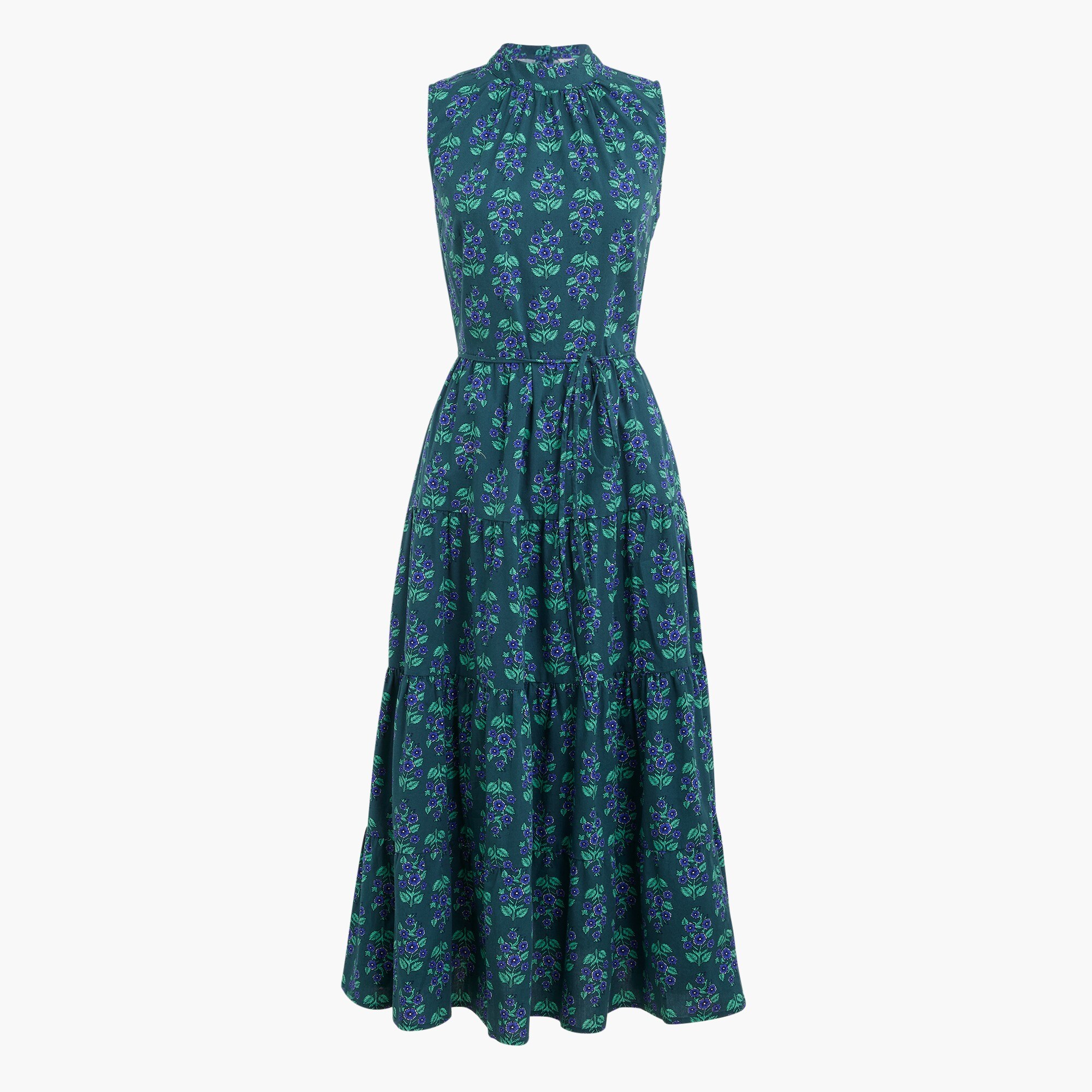 printed mockneck tiered midi dress for women
