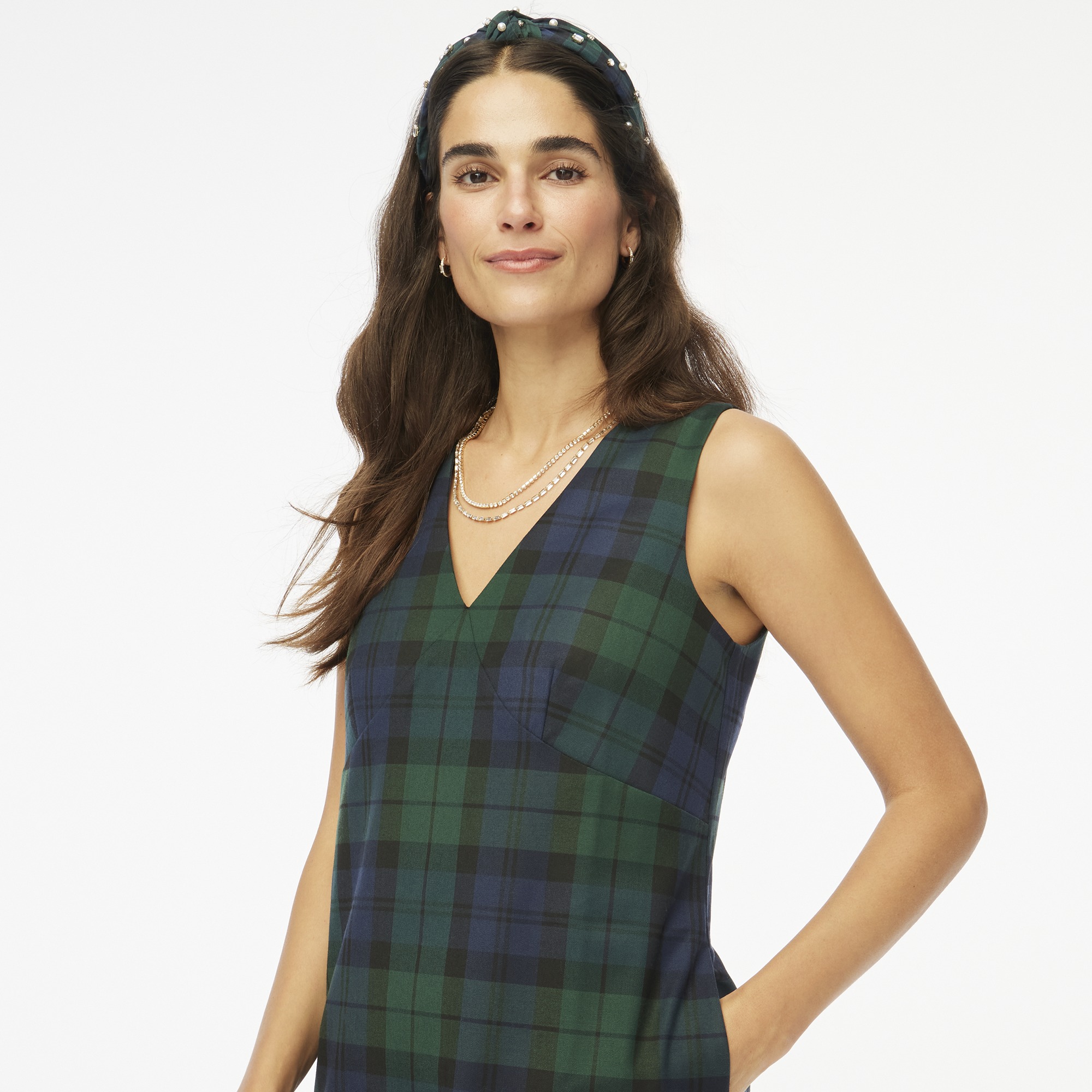 Black Watch sleeveless V-neck shift dress